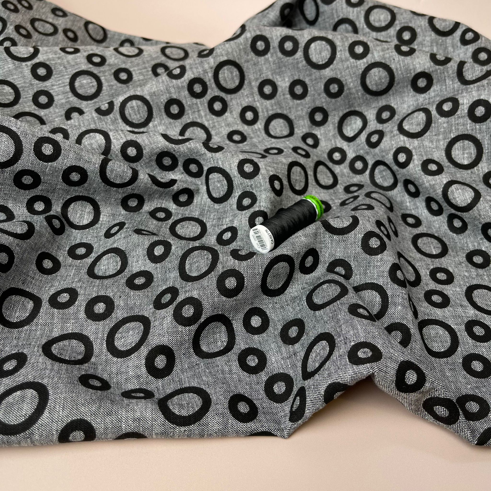 Black Circles Melange Linen Cotton Fabric