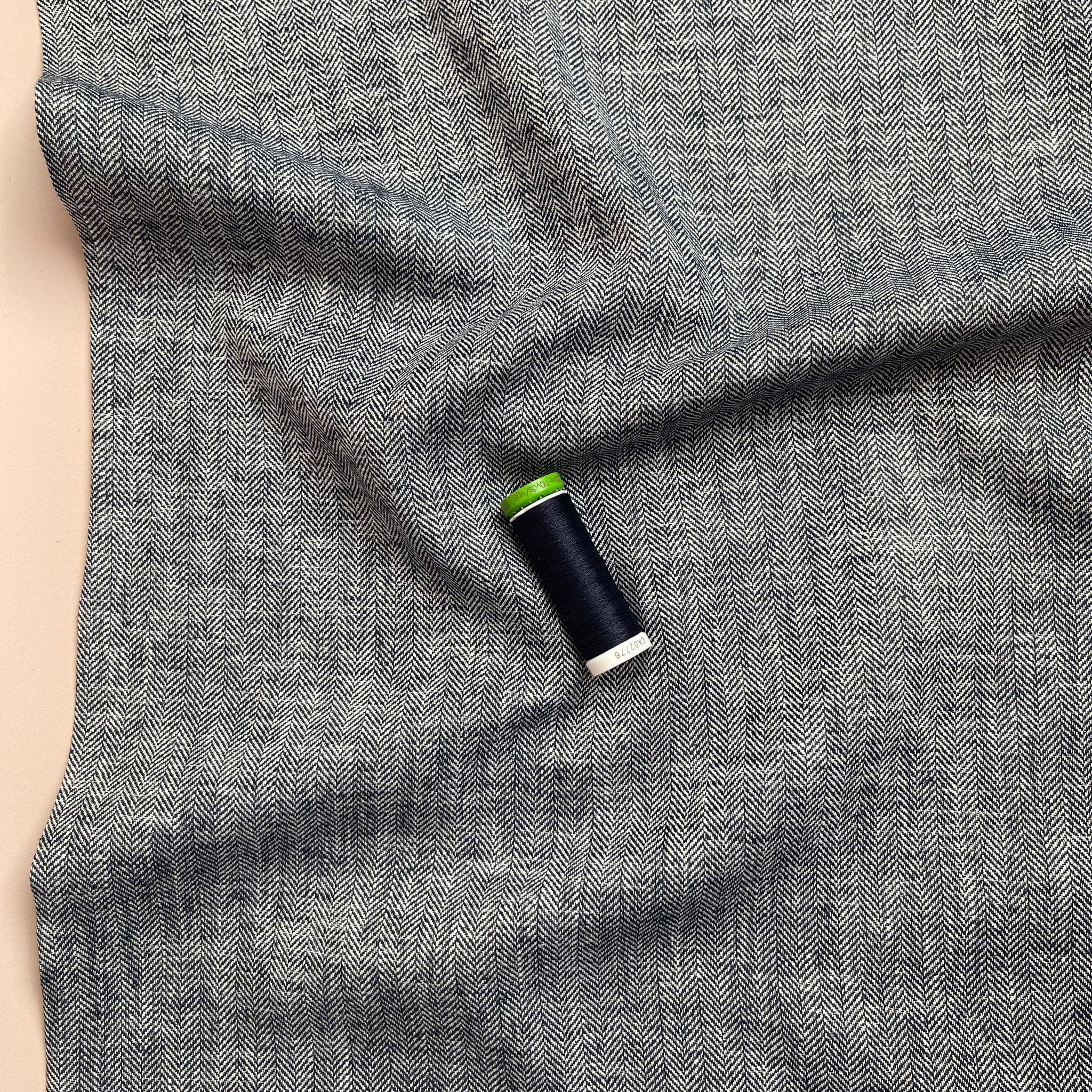 Chevron Navy Linen Cotton Twill
