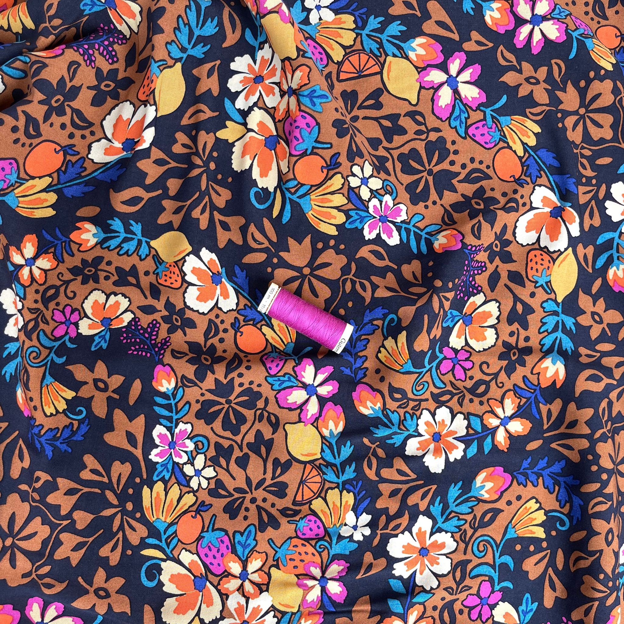 Strawberry Flowers Viscose Voile Fabric