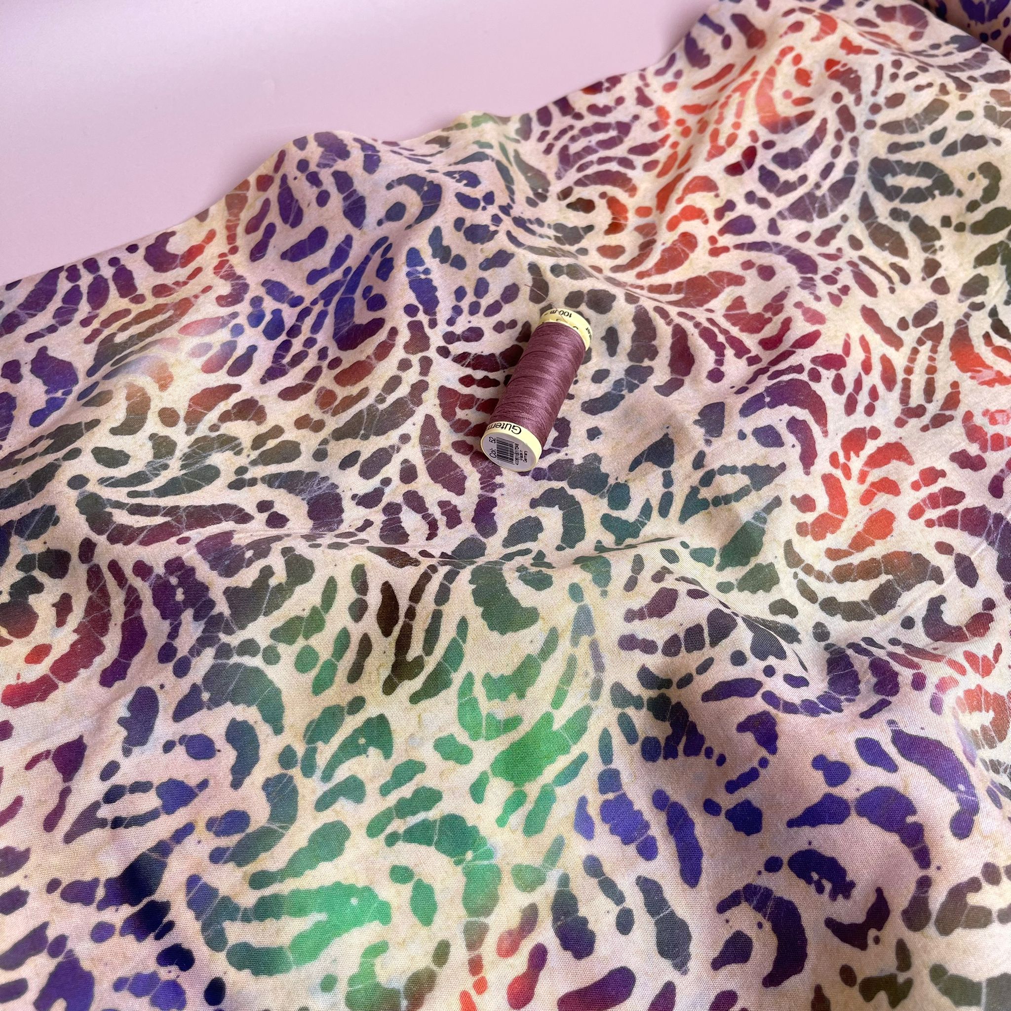 REMNANT 3 Metres - Batik Rainbow Foliage Cotton Fabric