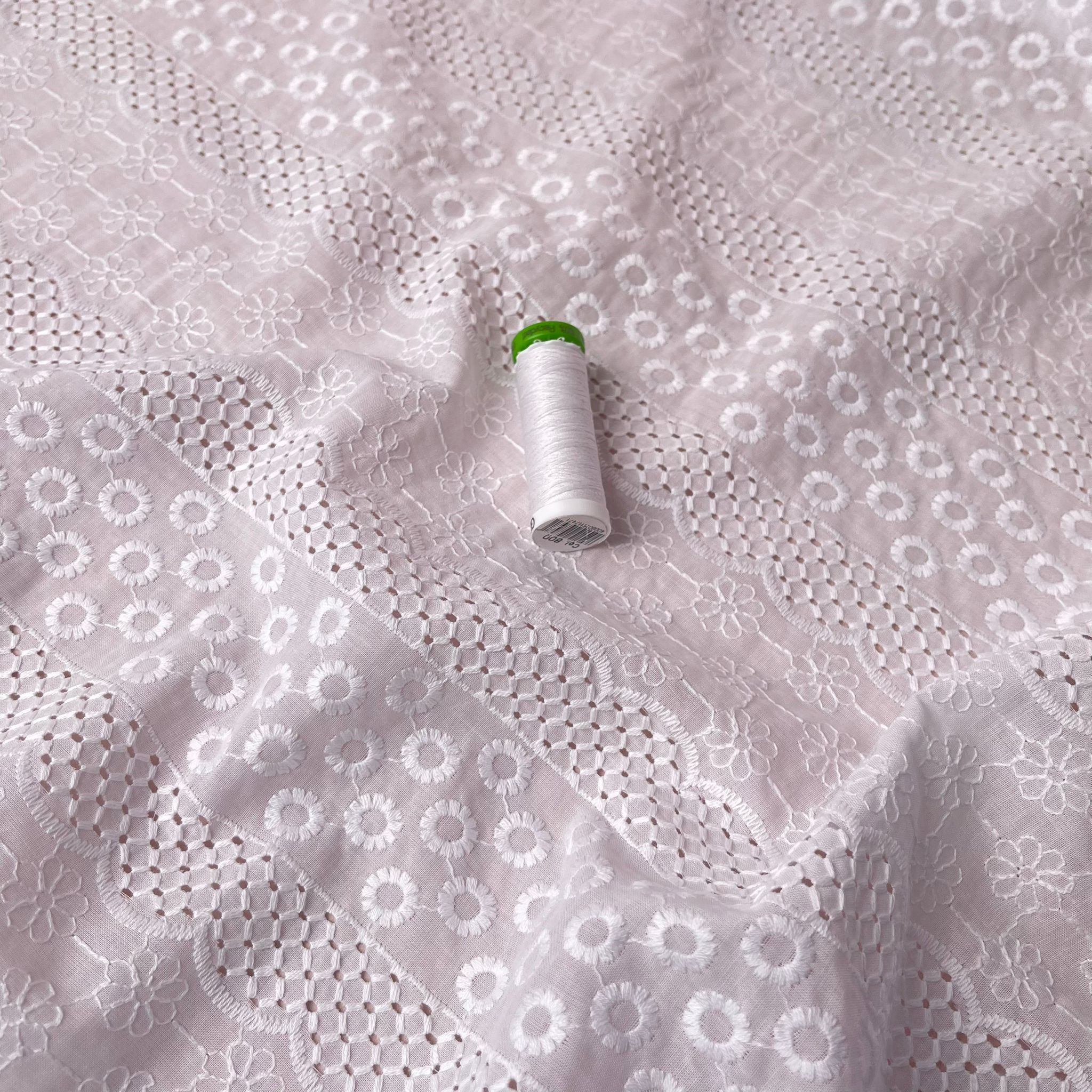 Embroidered White Stripes Cotton Broderie Anglaise Fabric