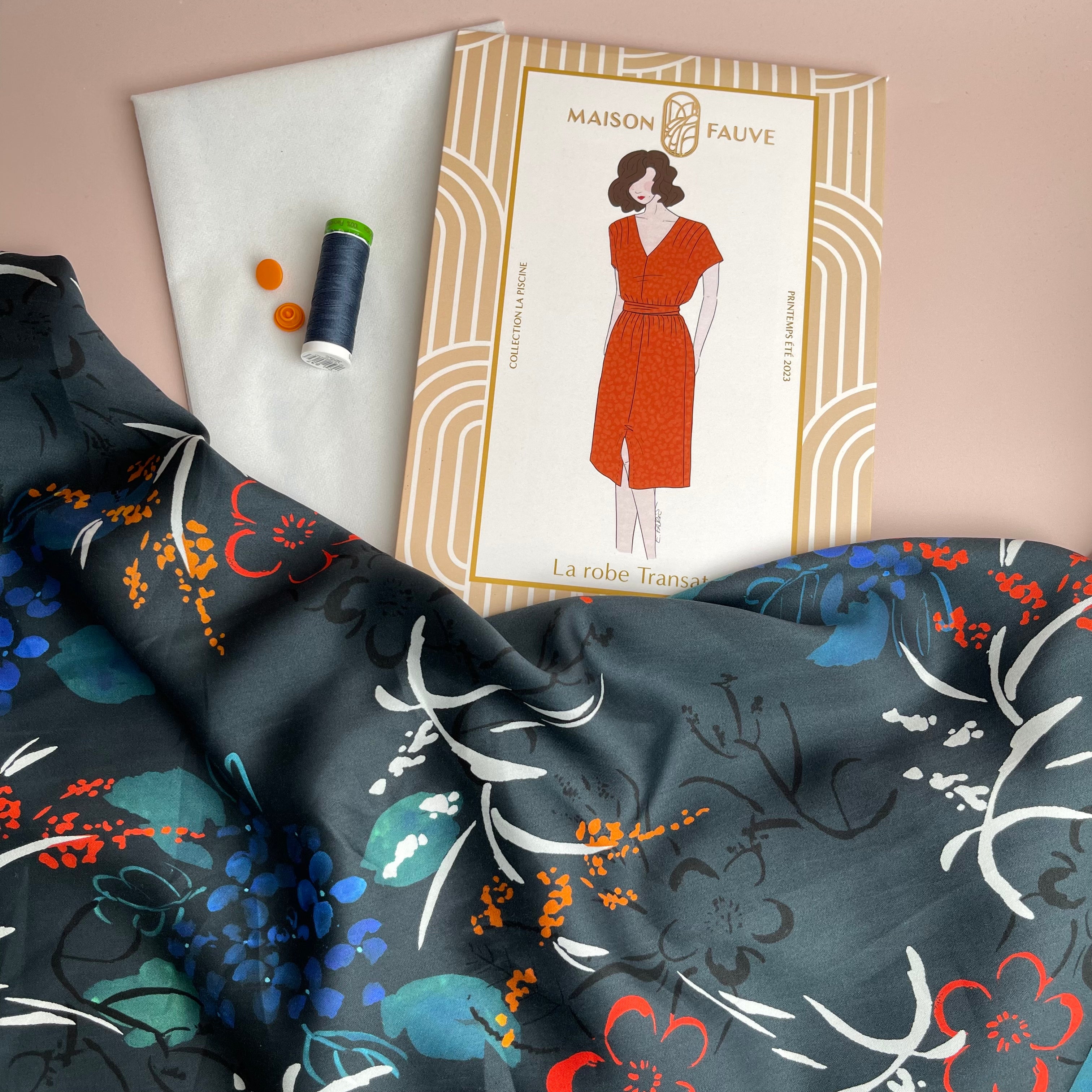 Sewing Kit - The Transat Dress in Midnight Blooms TENCEL™ Sateen