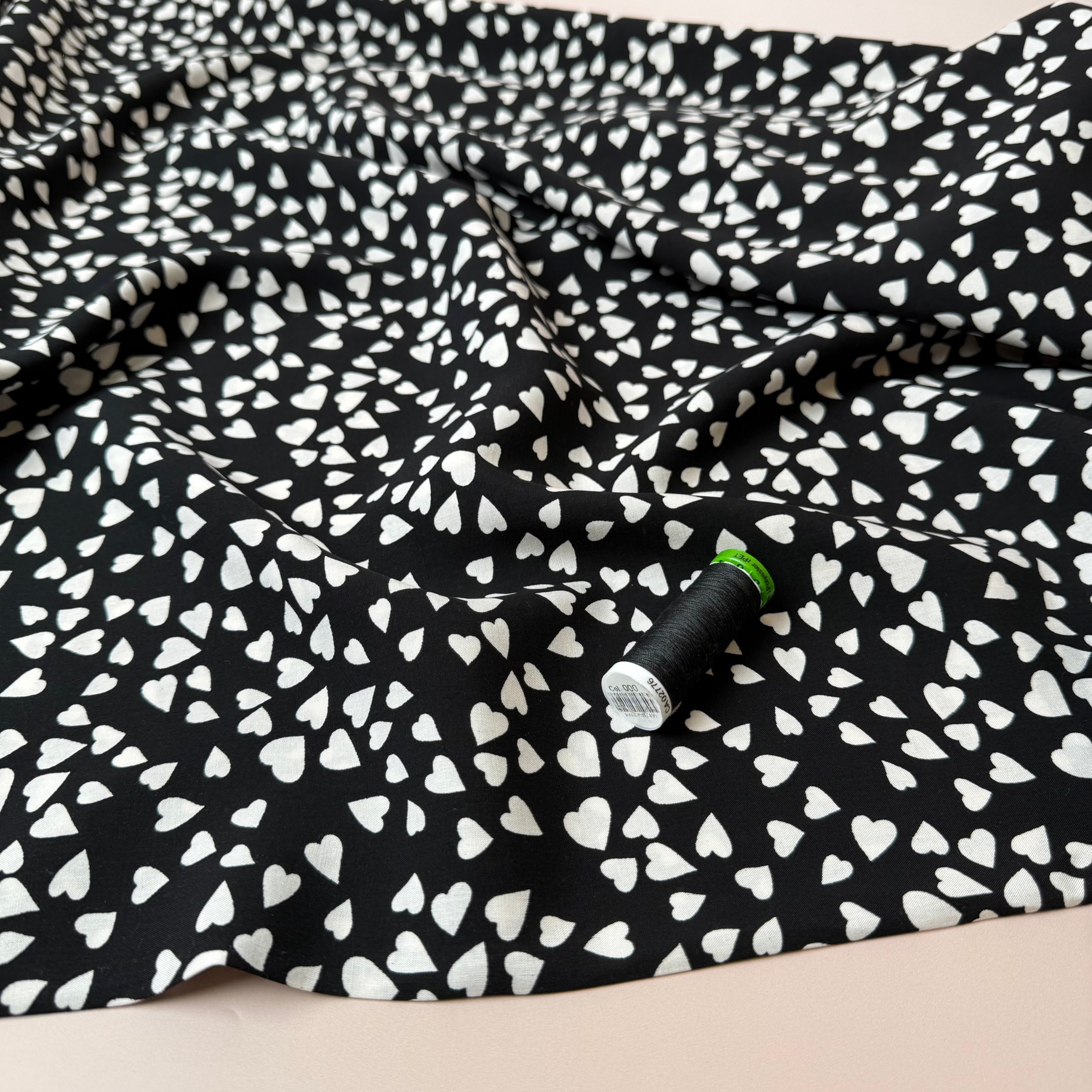 Shower of Hearts in Black LENZING™ ECOVERO™ Viscose Fabric