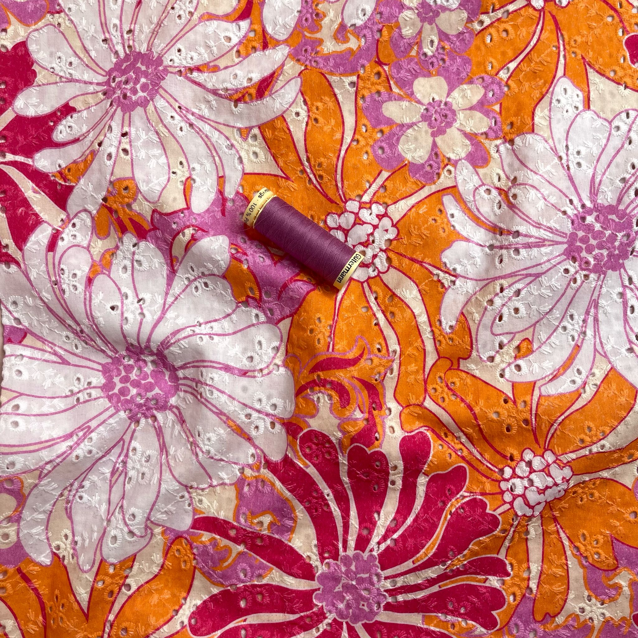 Tropical Sunset Flowers Cotton Broderie Anglaise