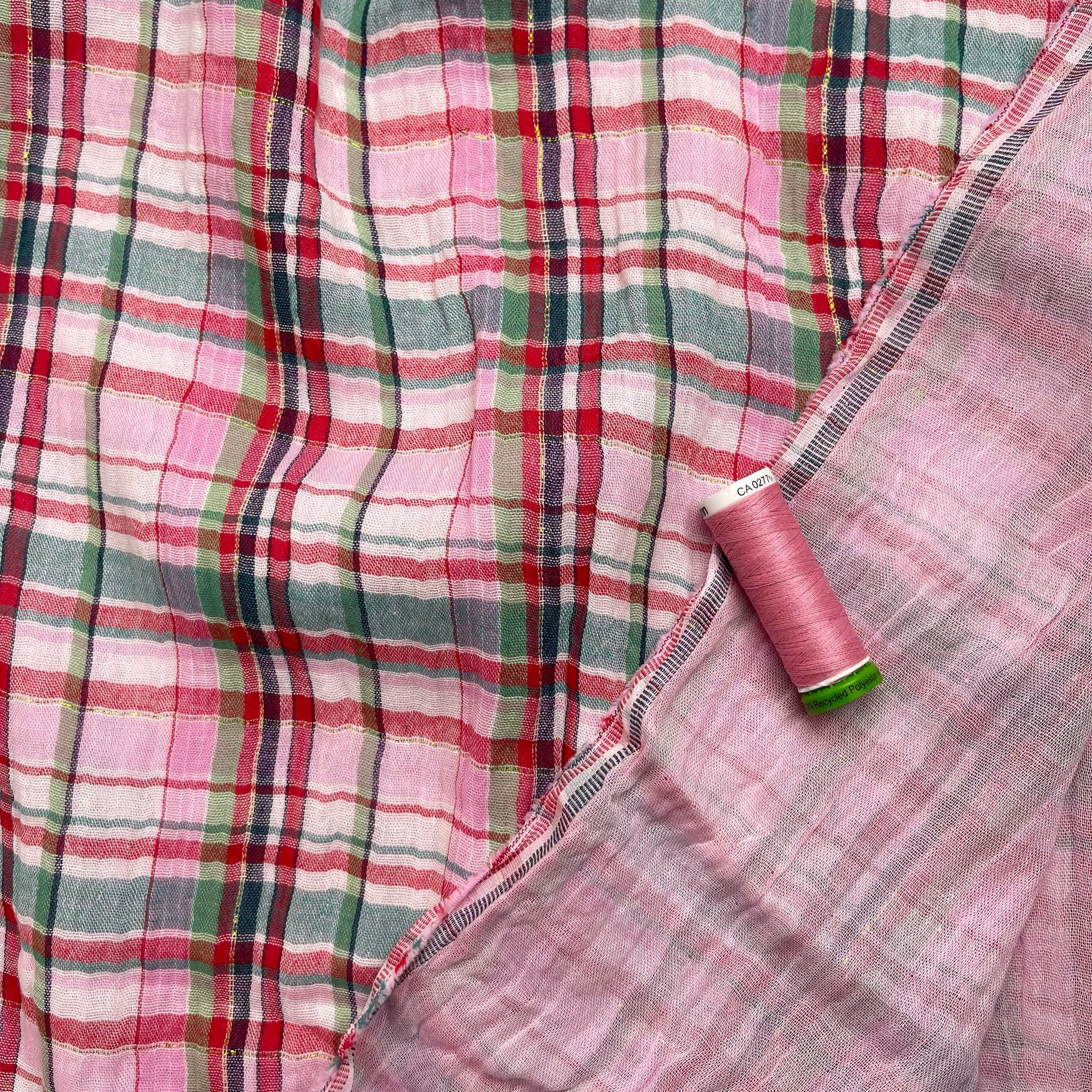 REMNANT 2.67 metres -Yarn Dyed Spring Sparkle Plaid Cotton Double Gauze