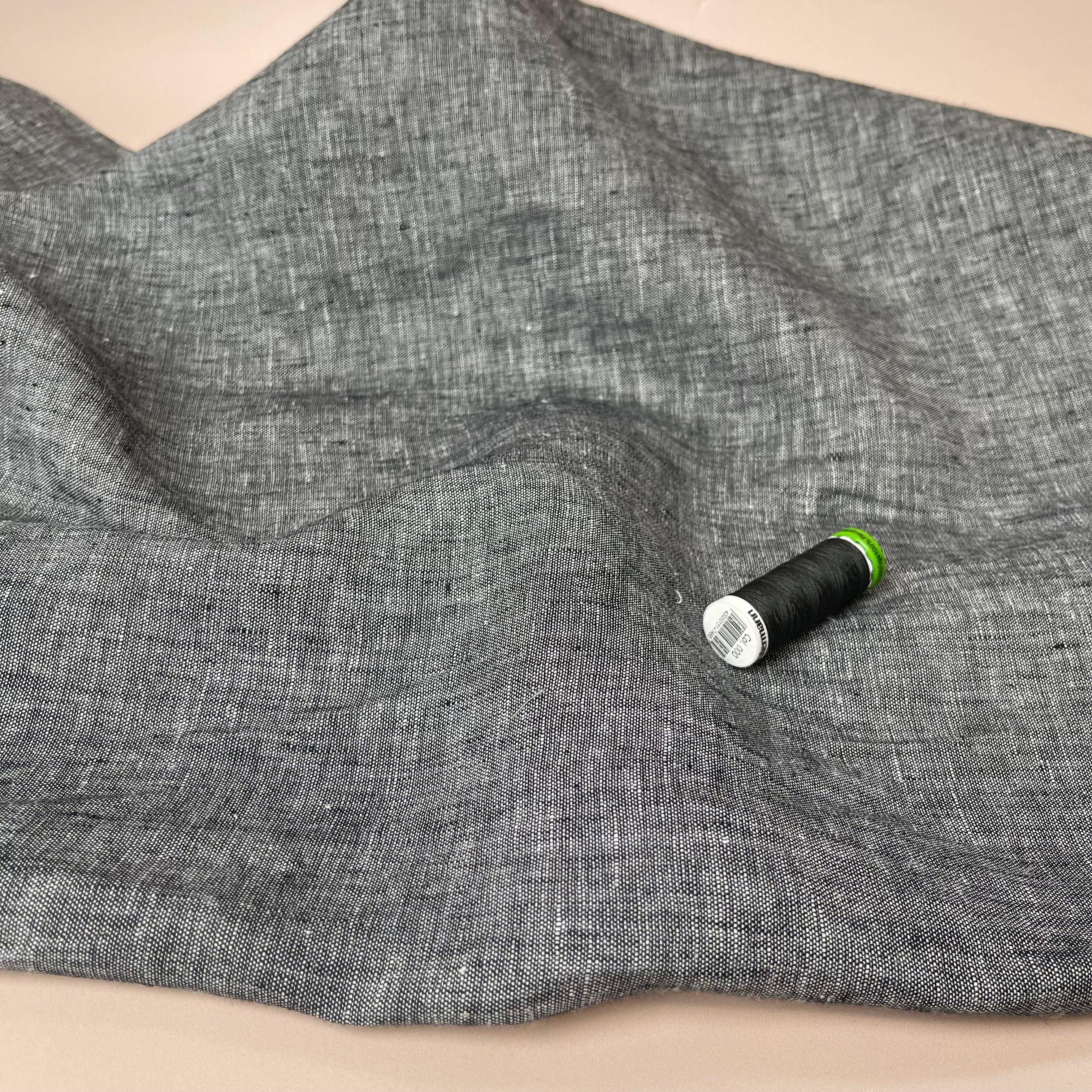 Yarn Dyed Pure Linen Fabric in Dark Grey