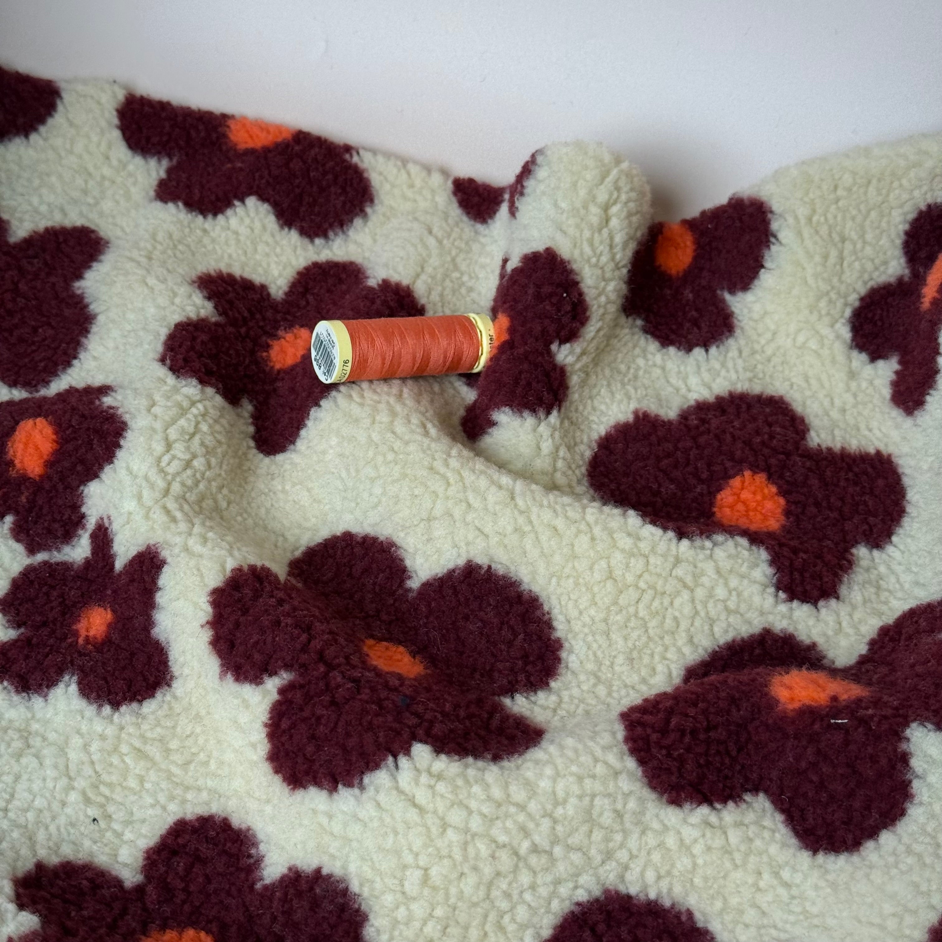 Flowers on Beige Teddy Coating Fabric