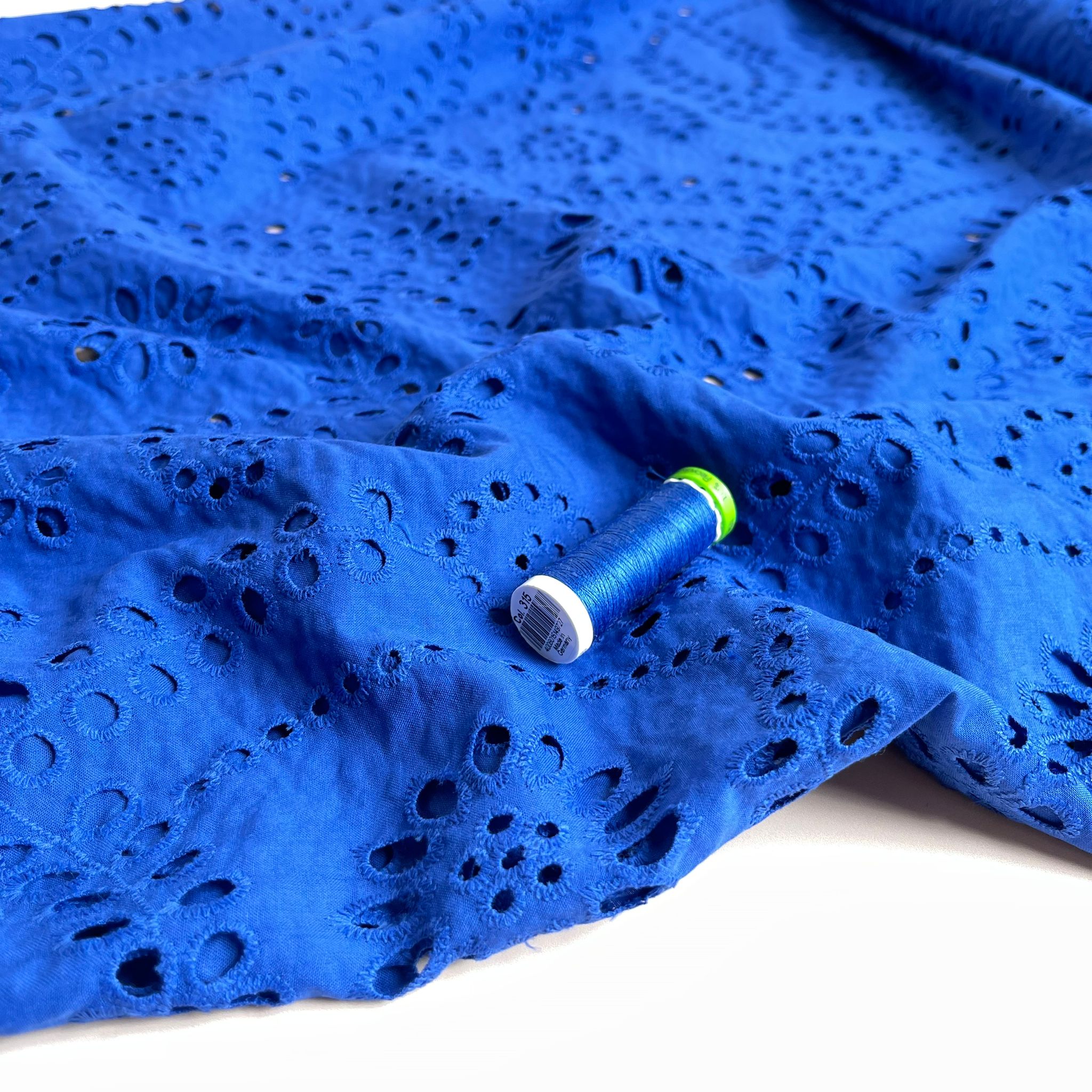 REMNANT 0.75 Metre - Sweet Vines Cobalt Blue Cotton Broderie Anglaise Fabric