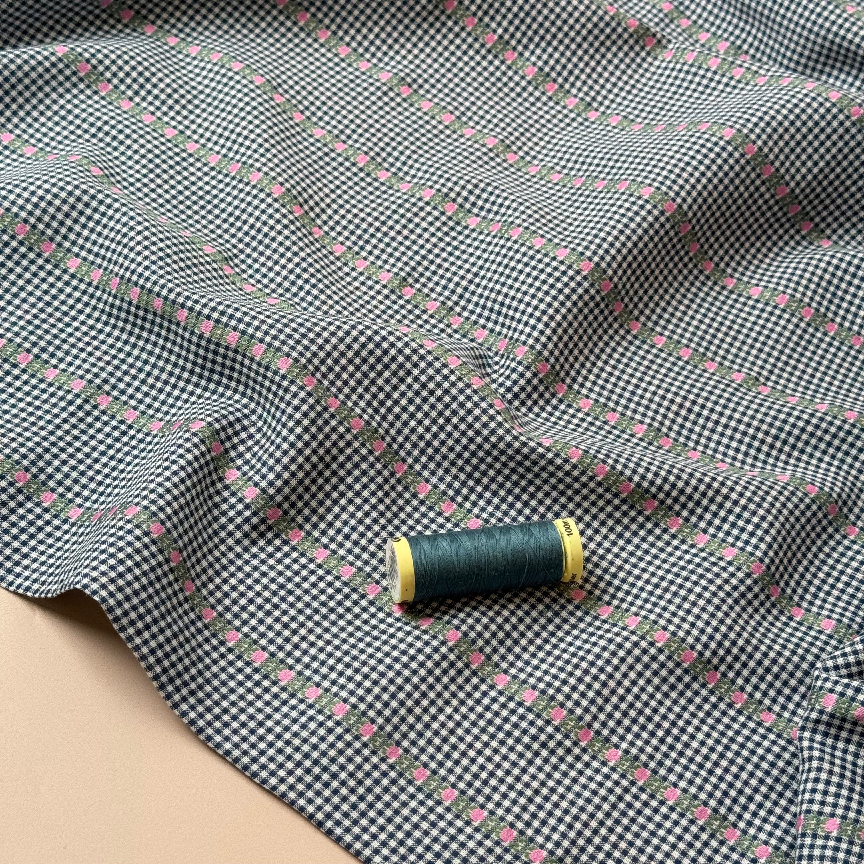 Tulips on Navy Gingham Yarn Dyed Cotton Jacquard