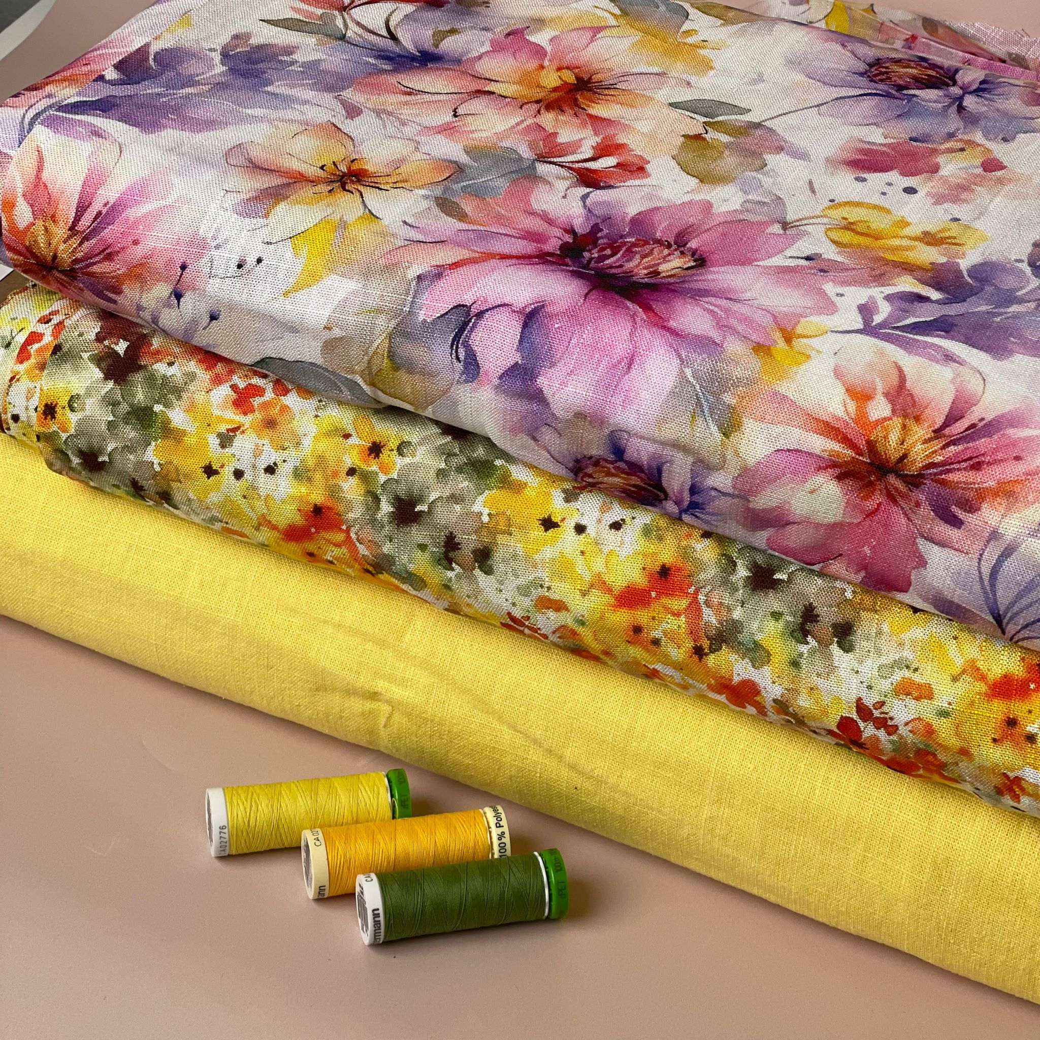 REMNANT 0.75 Metre - Watercolour Blooms Viscose Linen Fabric