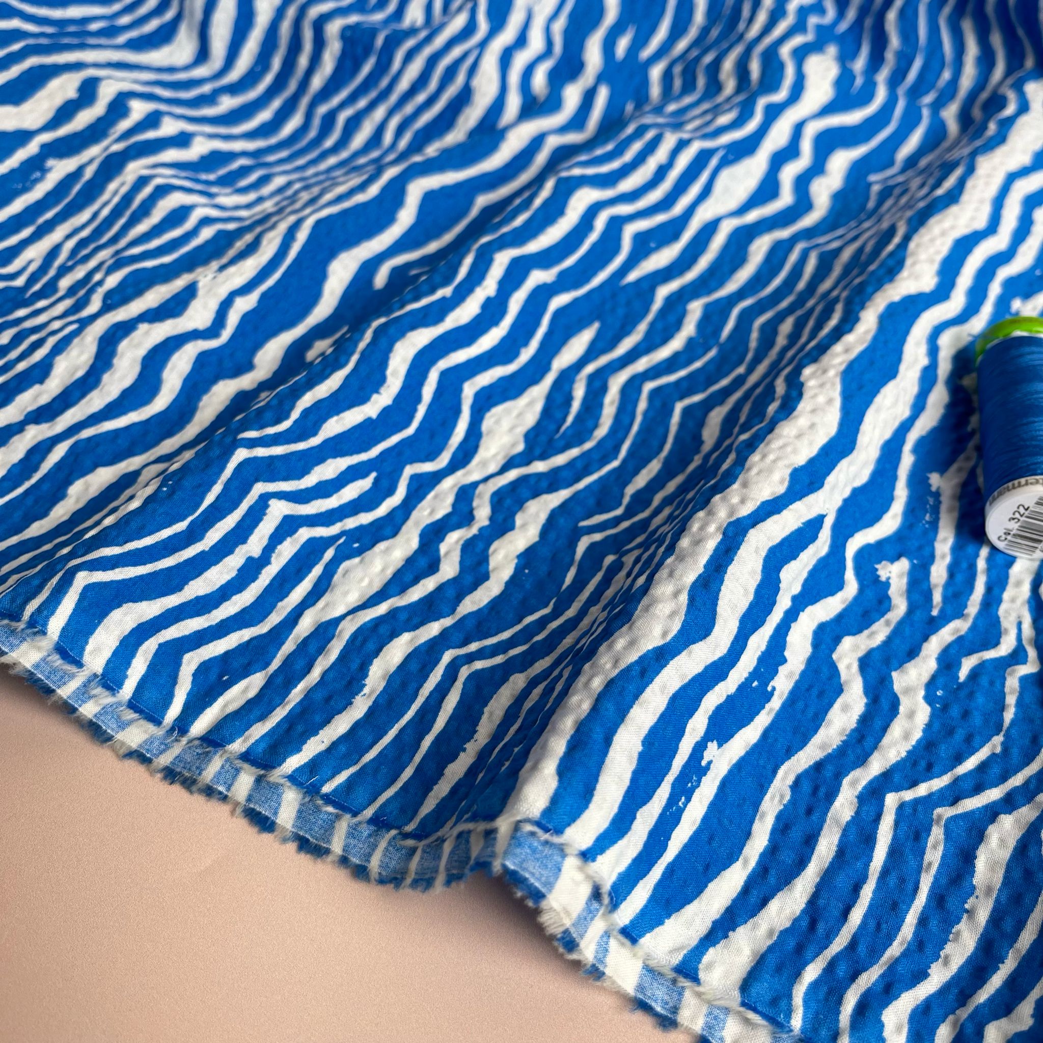 Ex-Designer Deadstock Ocean Waves Cotton Seersucker Fabric