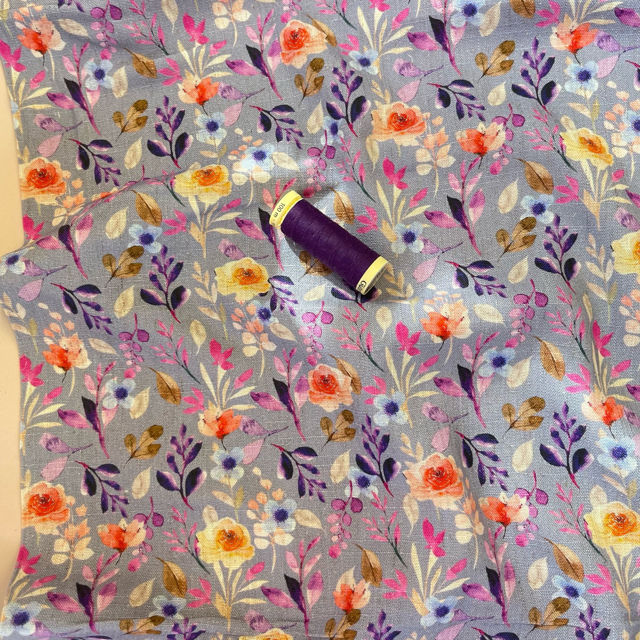 Purple Foliage on Lilac Viscose Linen Fabric