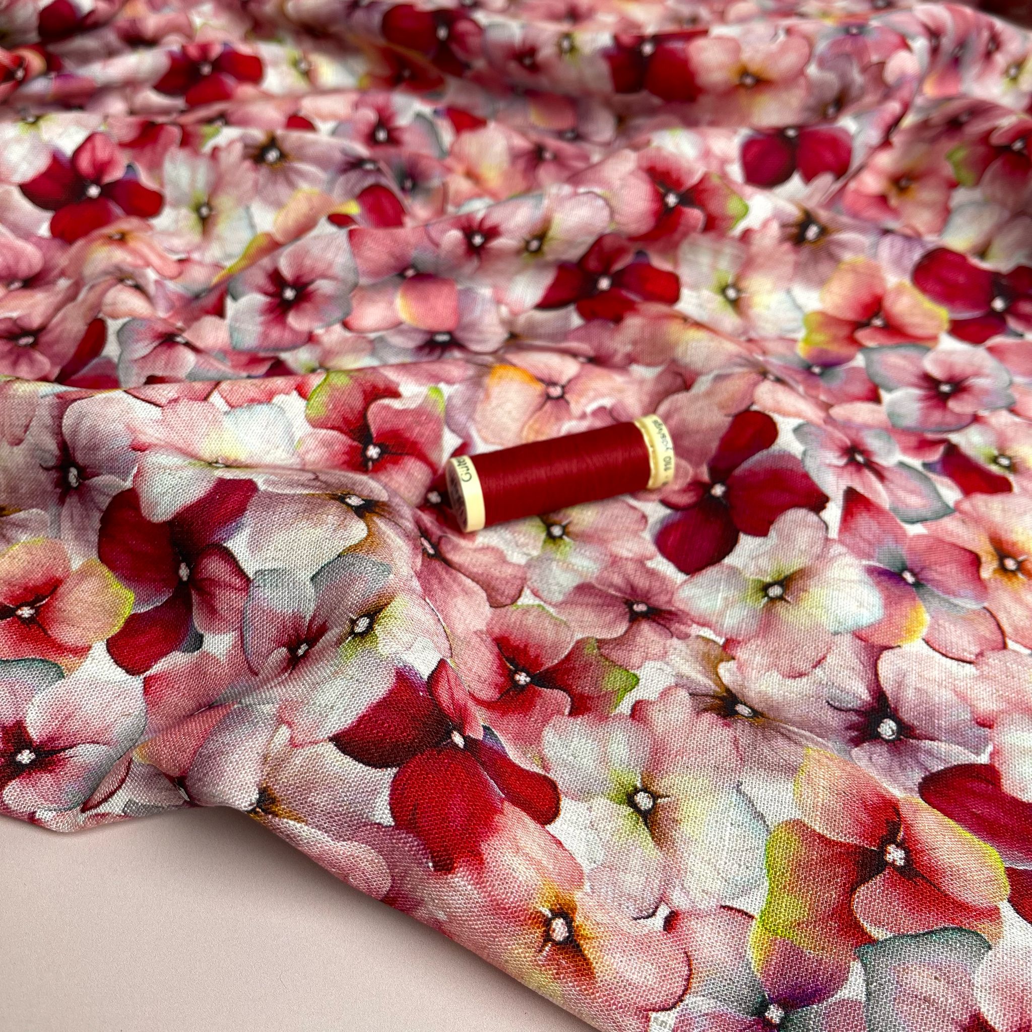 REMNANT 0.49 Metre - Romantic Blossoms Viscose Linen Fabric
