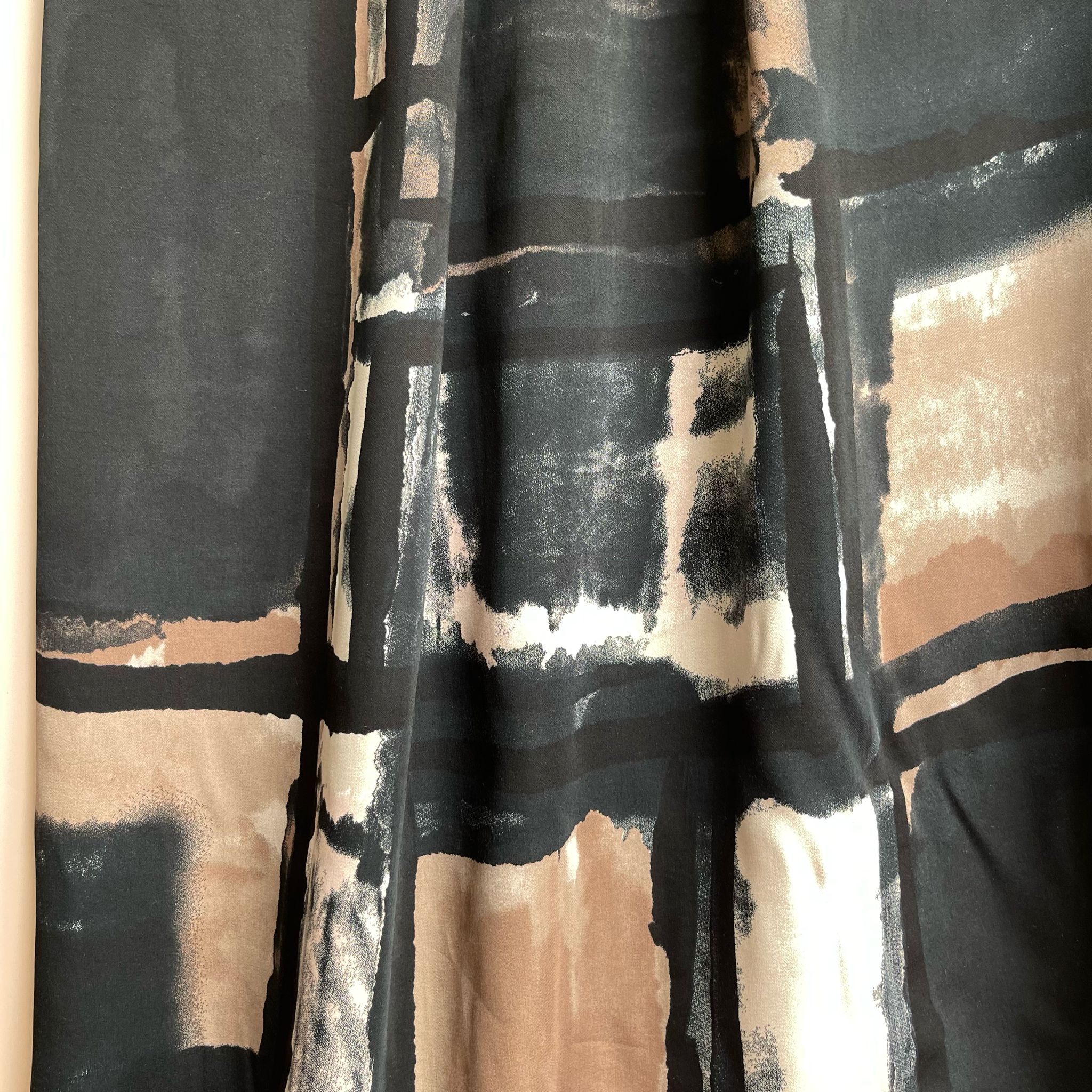 Artists Canvas in Beige and Black Viscose Sateen Fabric