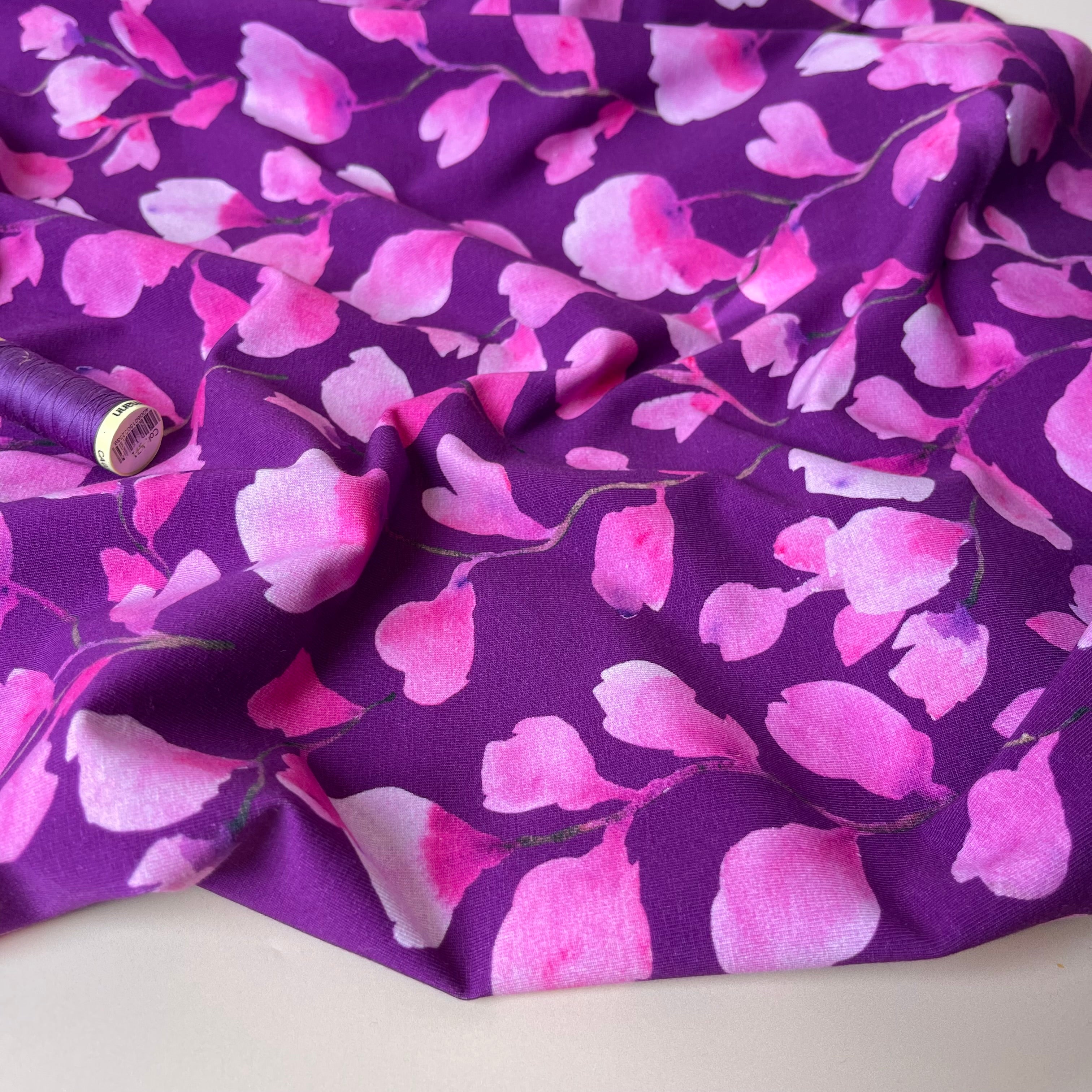 Danish Design - Painterly Pink Petals Cotton Jersey Fabric