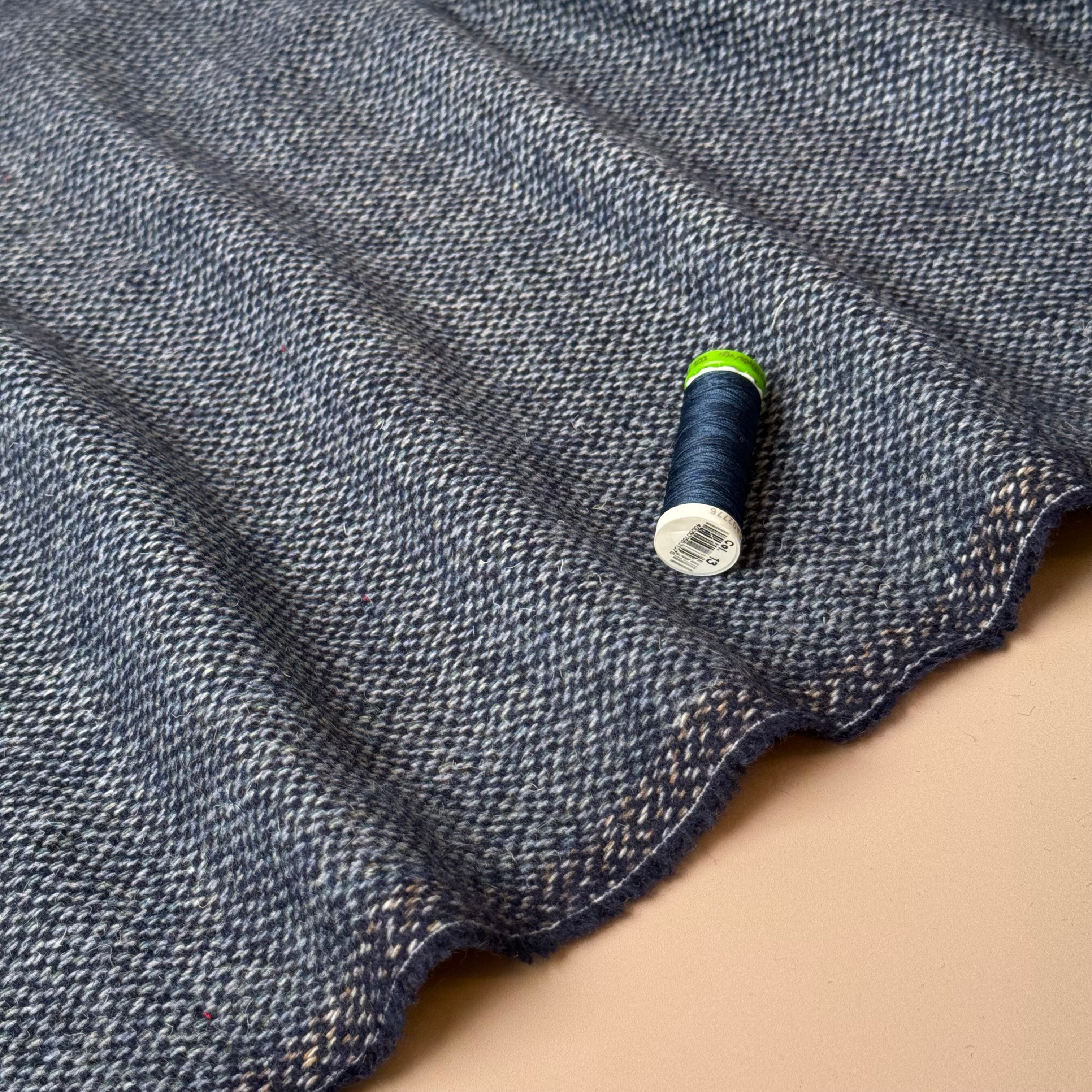 Blue and Navy Tweed Woven Wool Blend Coating