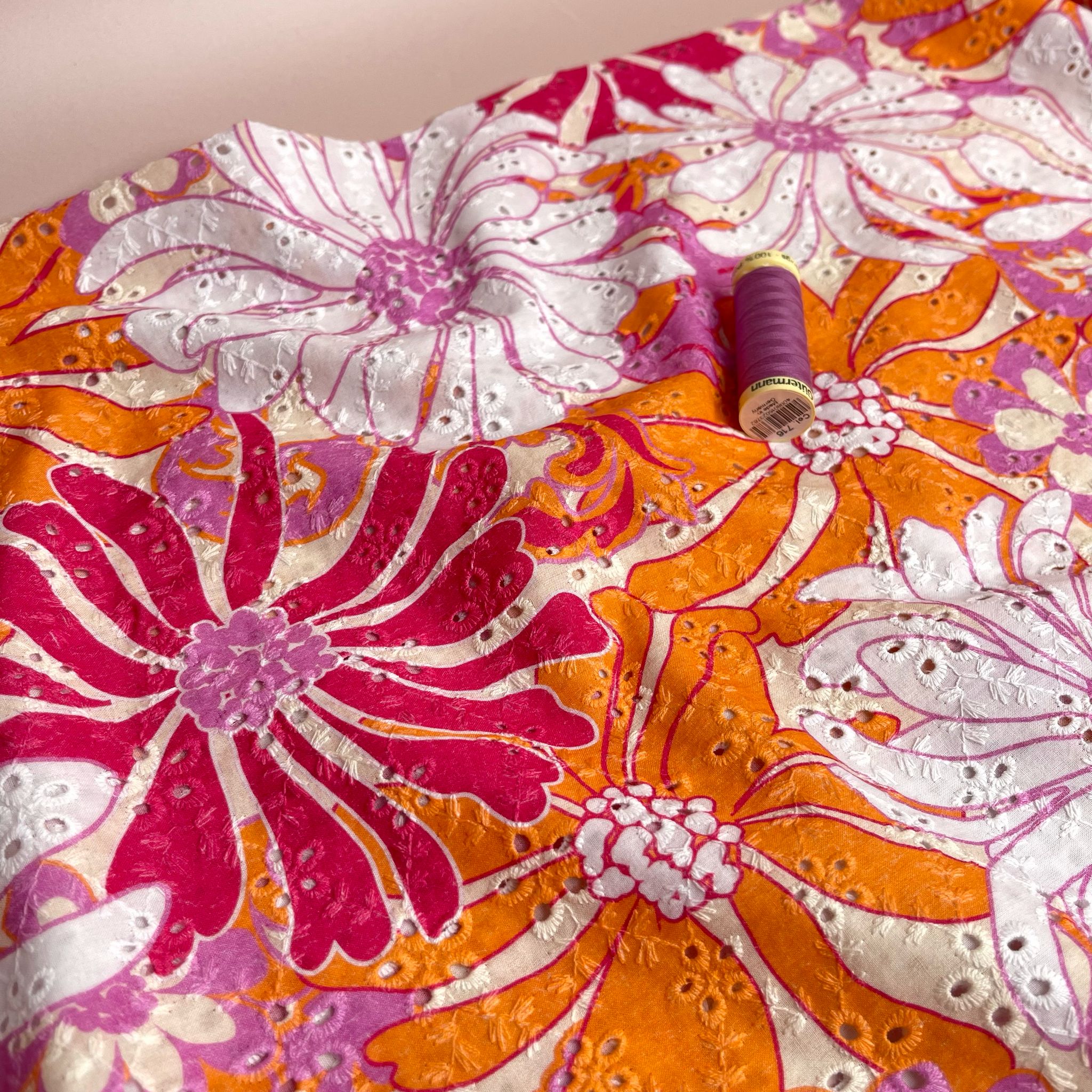 Tropical Sunset Flowers Cotton Broderie Anglaise