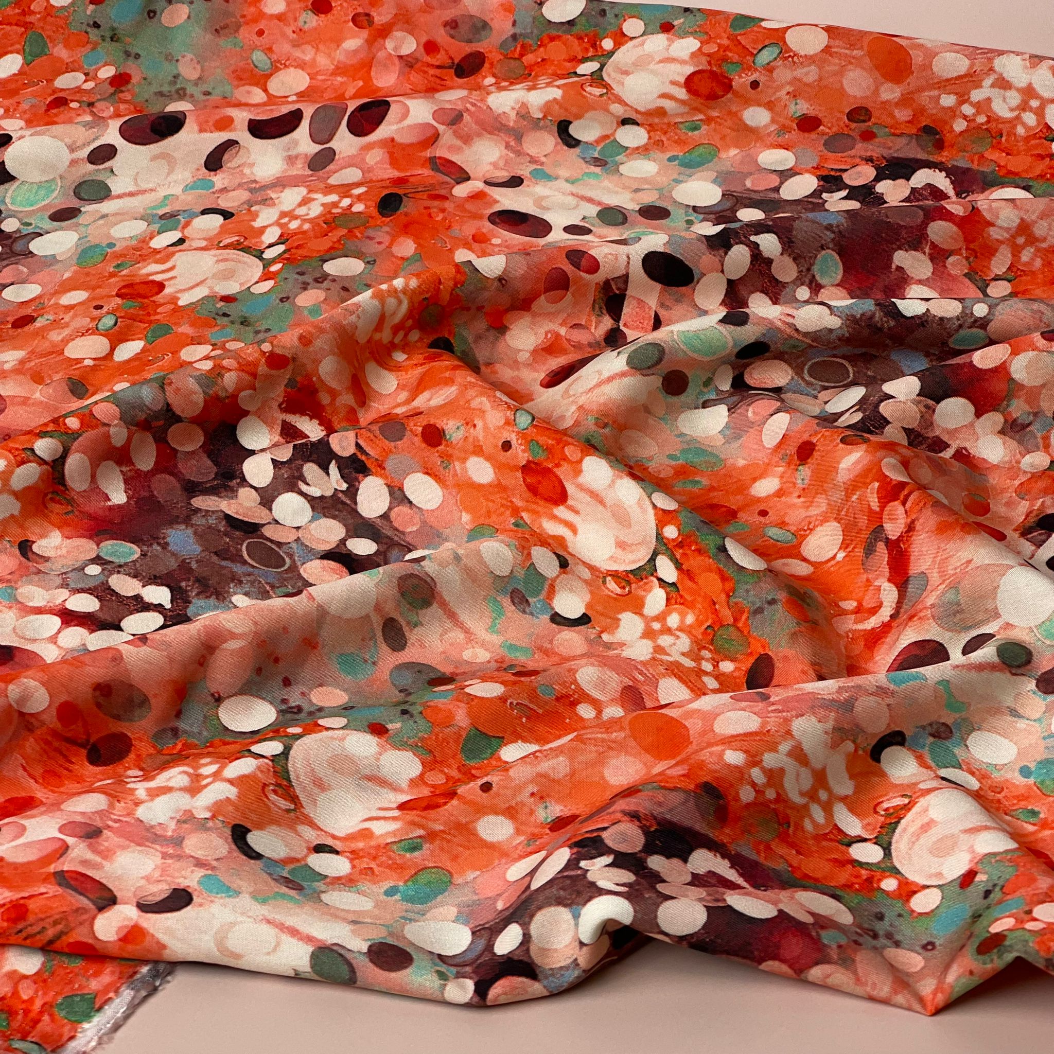 Sunset Watercolour Drops Viscose Poplin Fabric