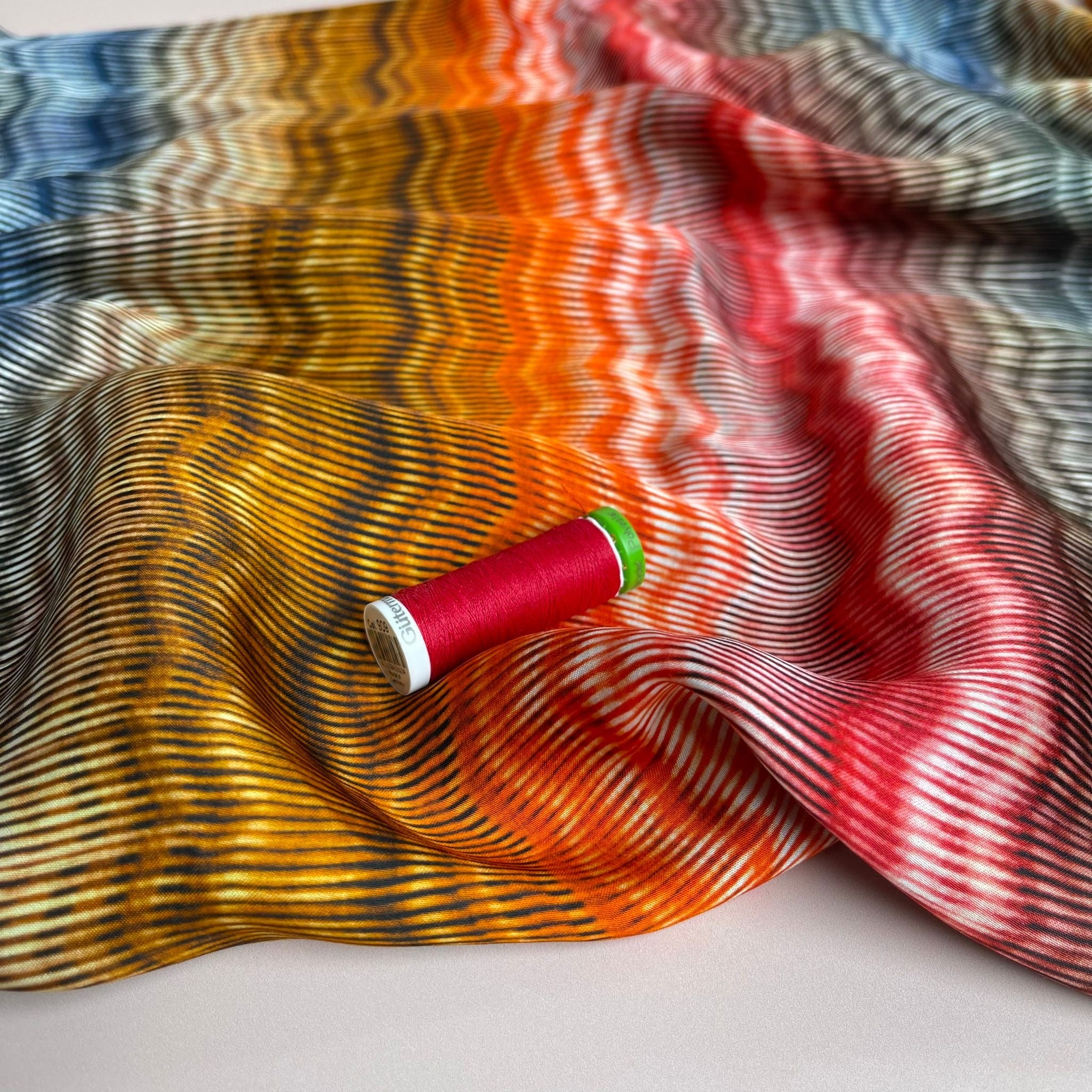 Hazy Waves in Sunset Viscose Sateen Fabric