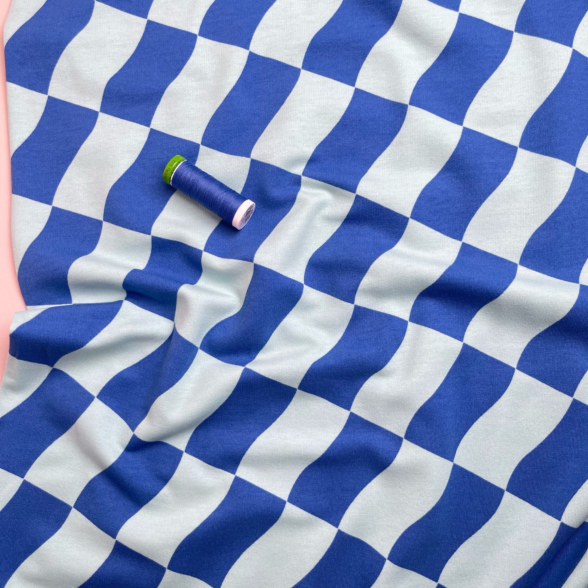 Blue Flag Checks Peach Soft Cotton Sweat-shirting Fabric