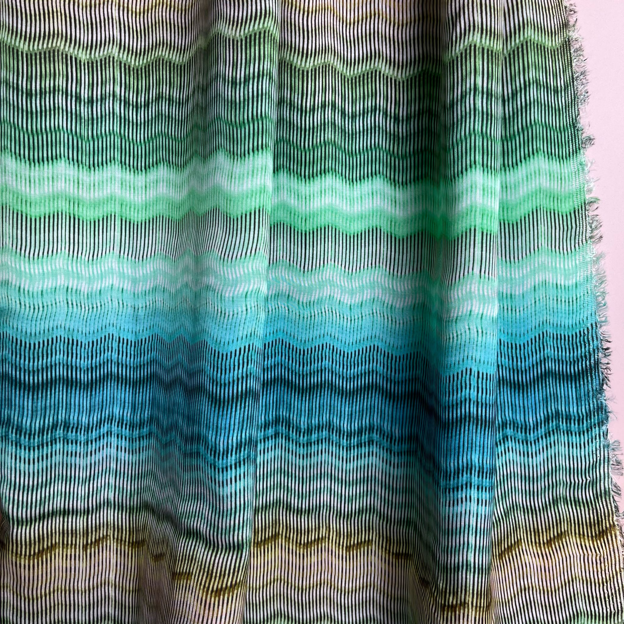 Hazy Waves in Ocean Viscose Sateen Fabric
