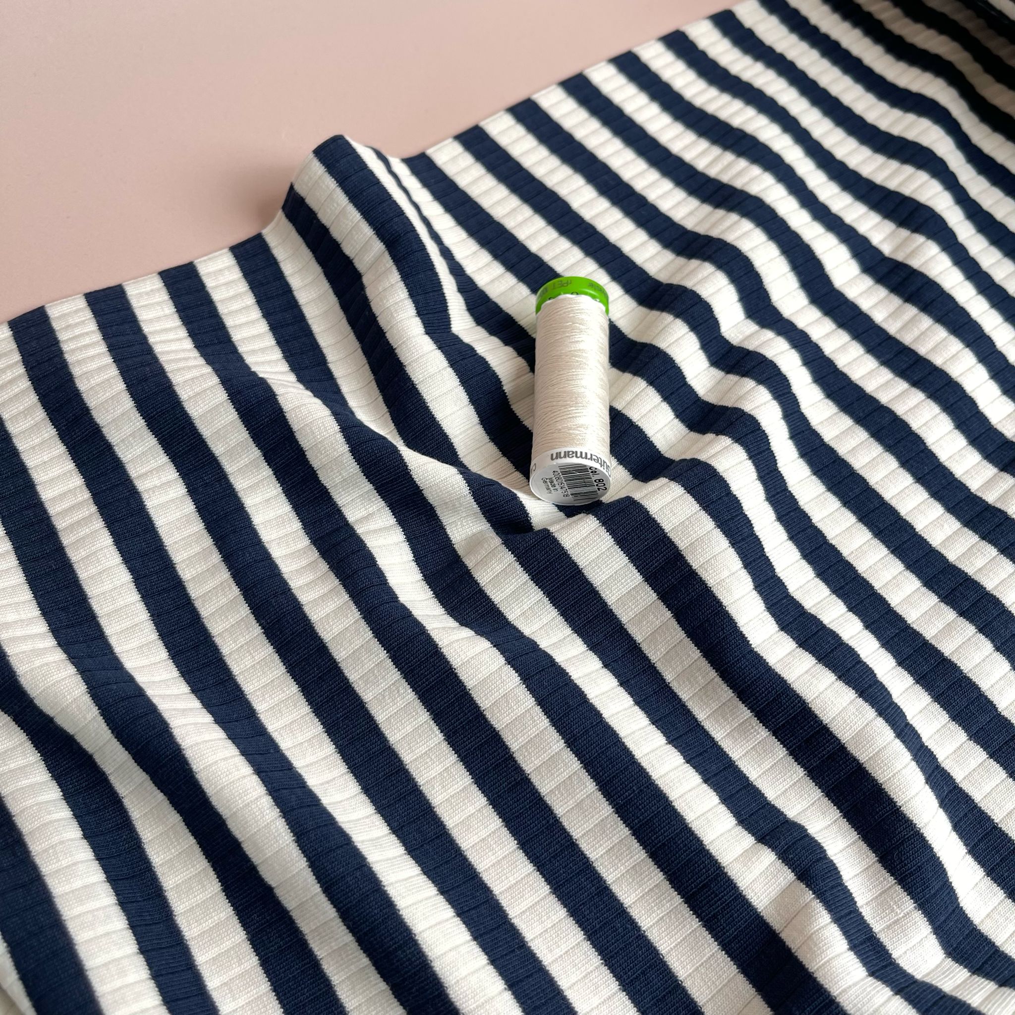 Yarn Dyed Striped Cotton Ribbed Jersey in Navy and White