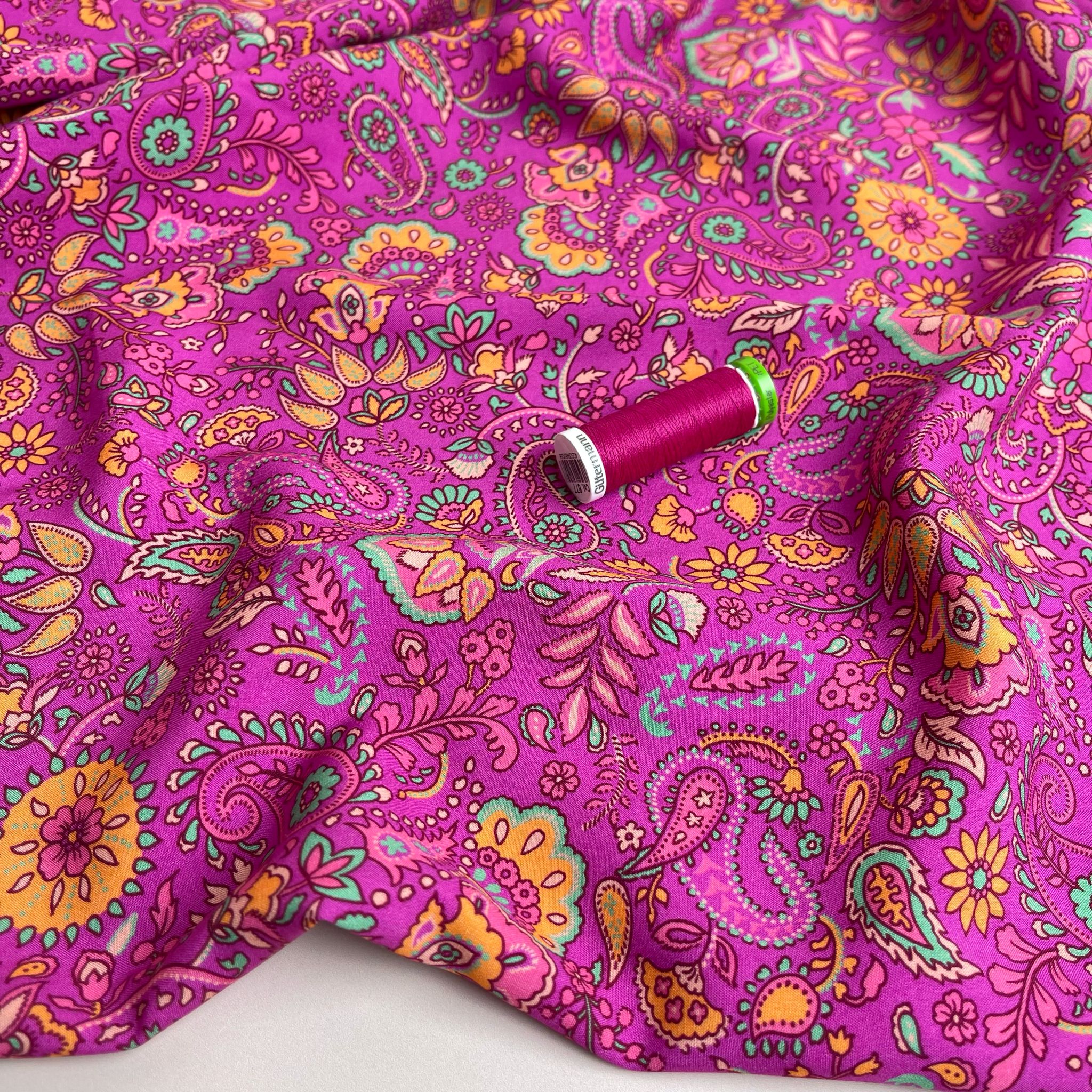 Fuchsia Paisley LENZING™ ECOVERO™ Viscose Fabric