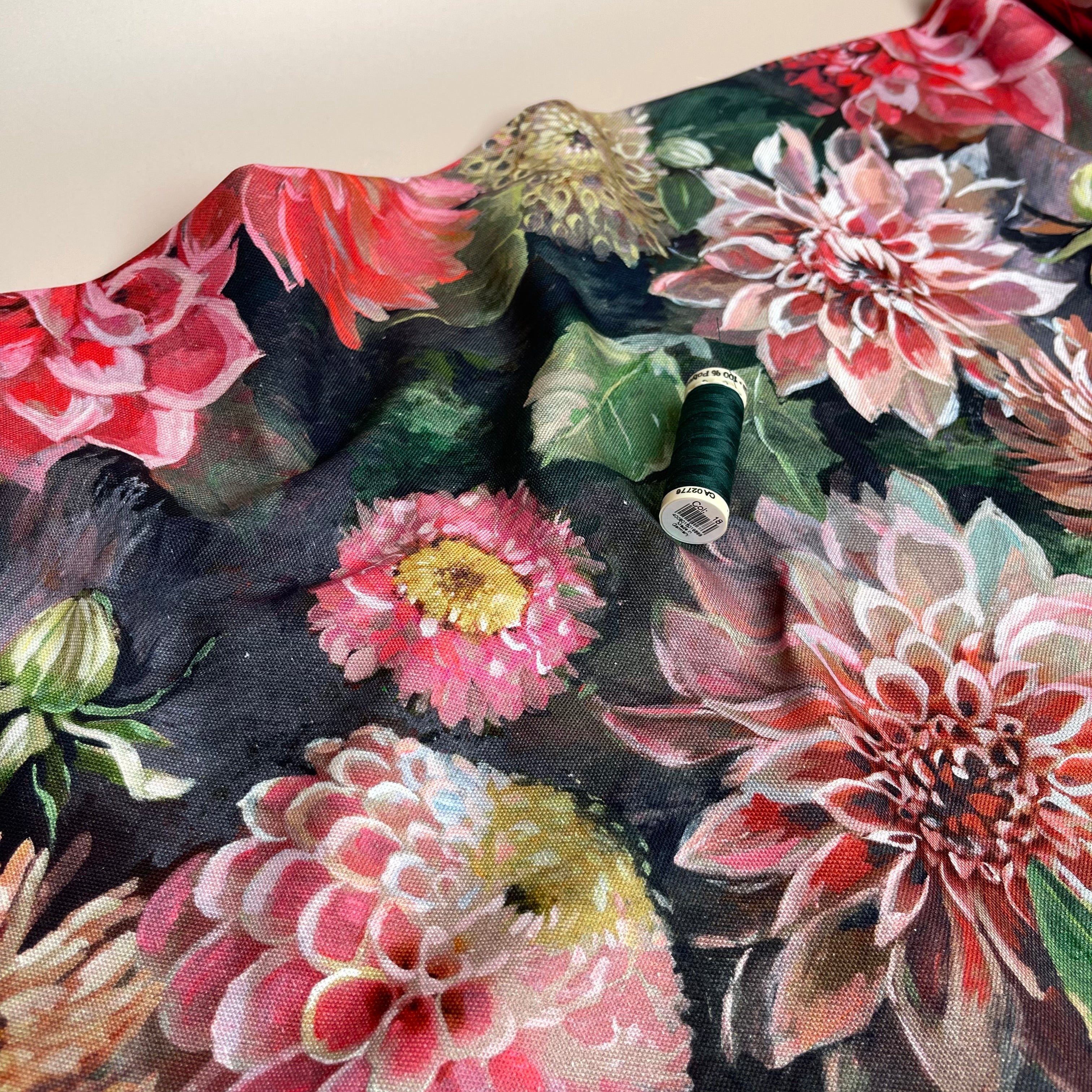 Peonies Cotton Canvas Fabric
