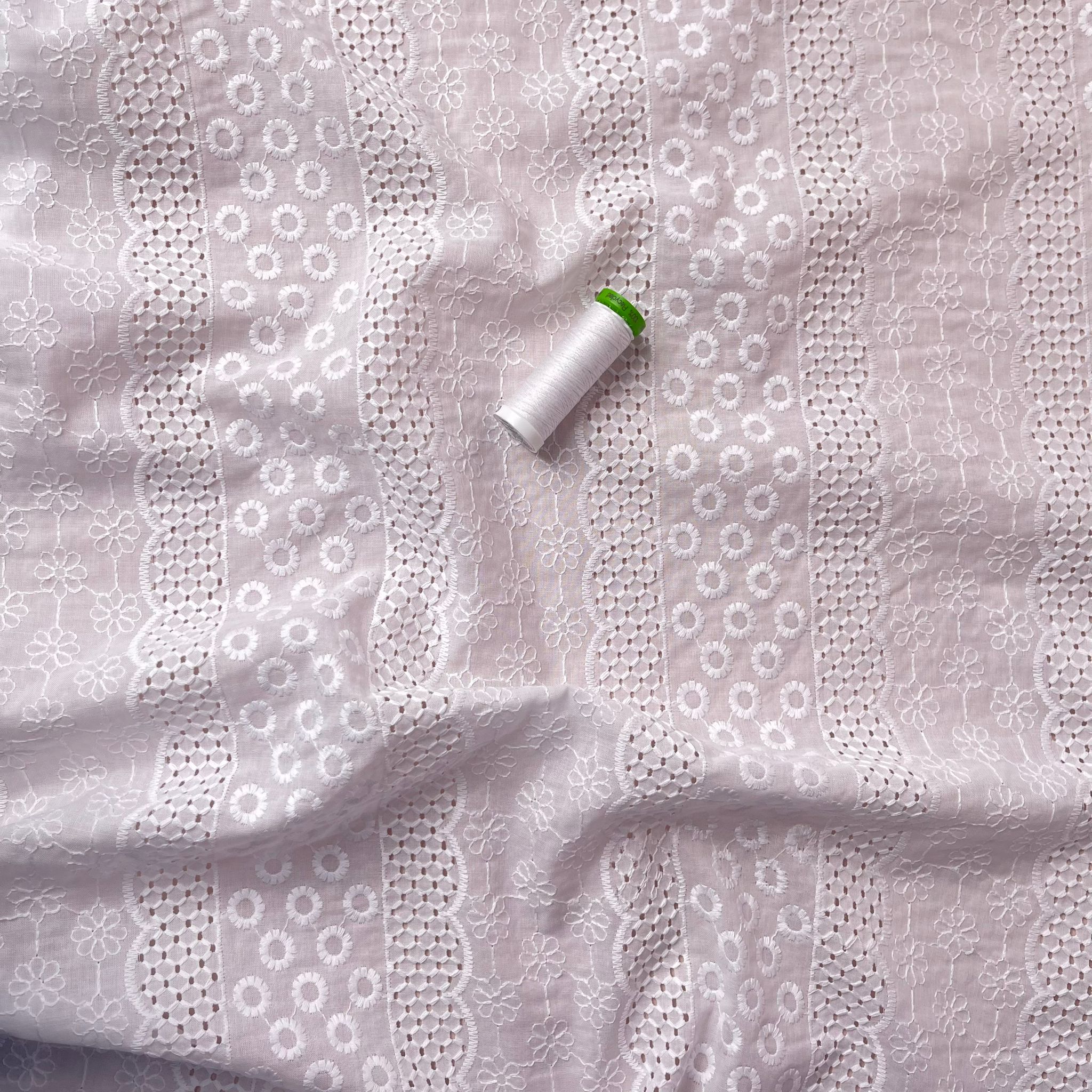 Embroidered White Stripes Cotton Broderie Anglaise Fabric