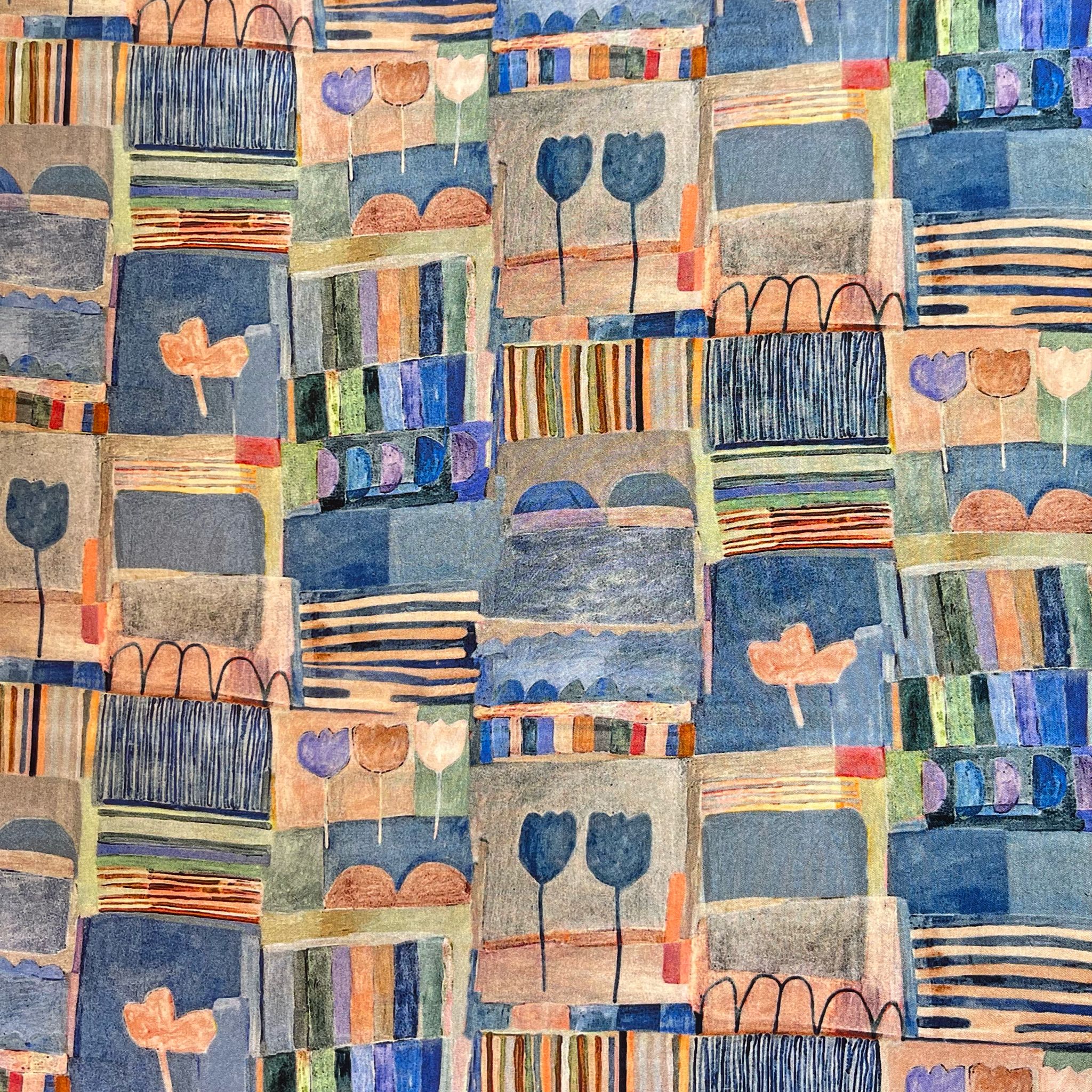 REMNANT 0.67 Metre - Patchwork Sketches Dusty Blue Viscose Fabric