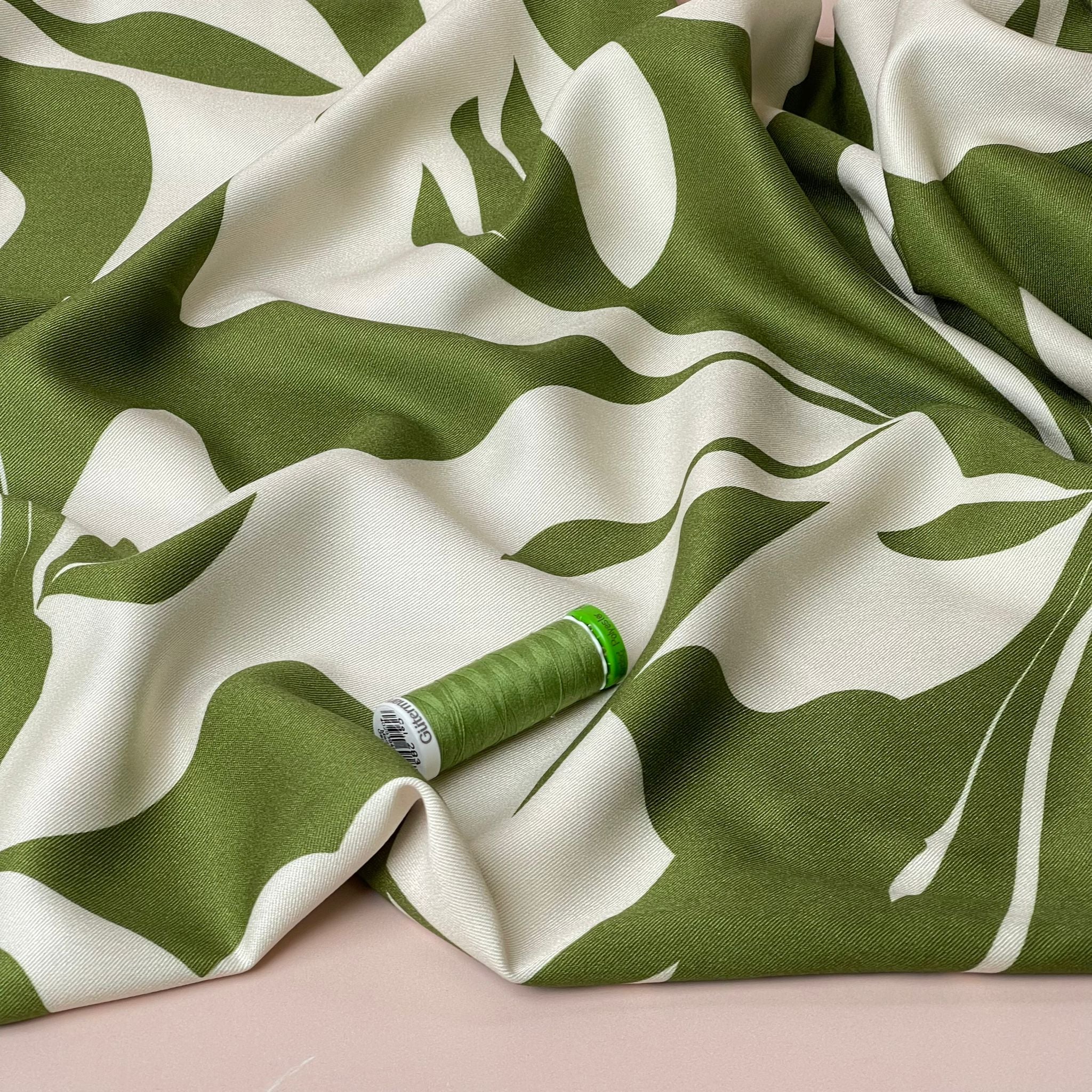 Light & Lush - Bold Leaves in Green Viscose Twill Fabric