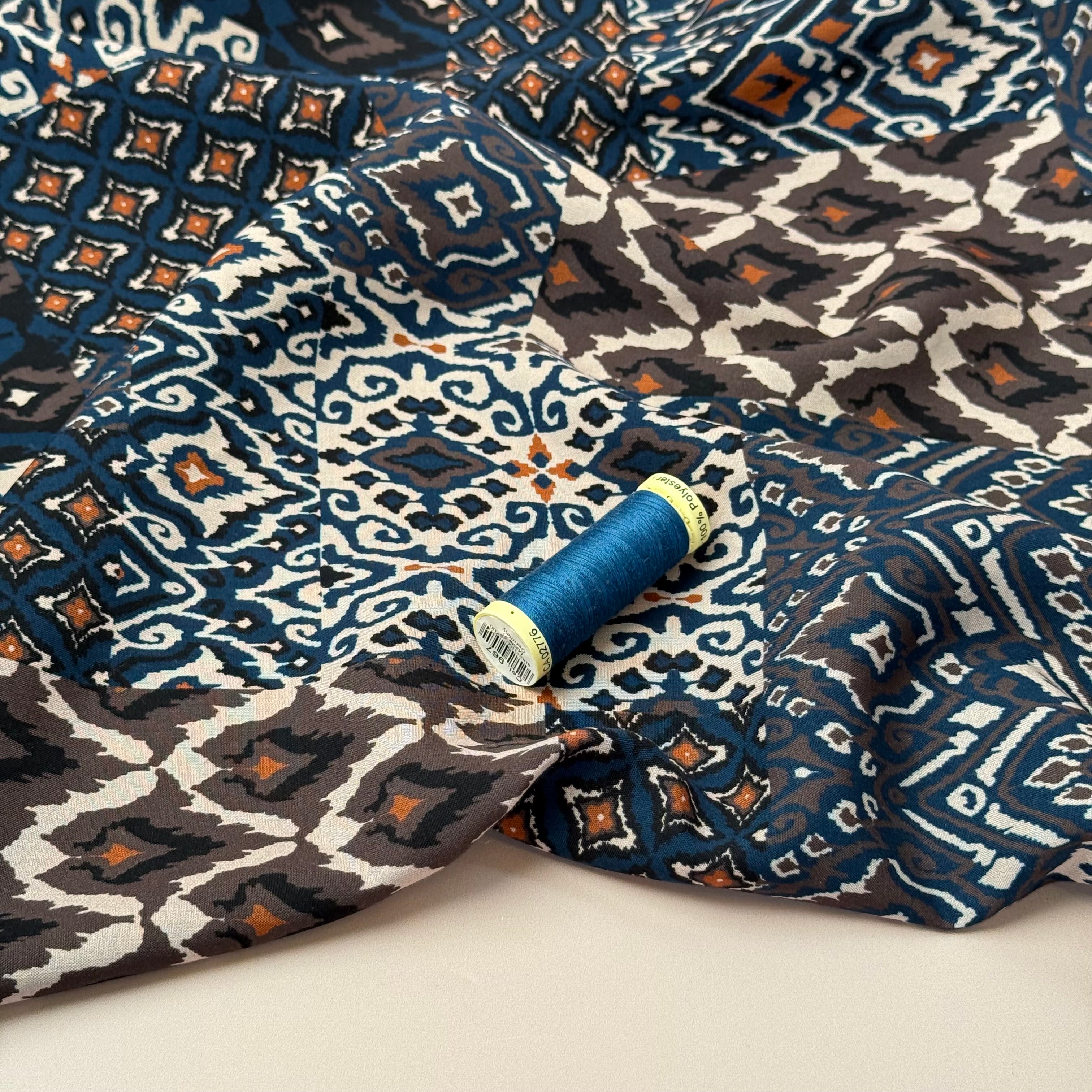 Vintage Patchwork Petrol Viscose Poplin Fabric