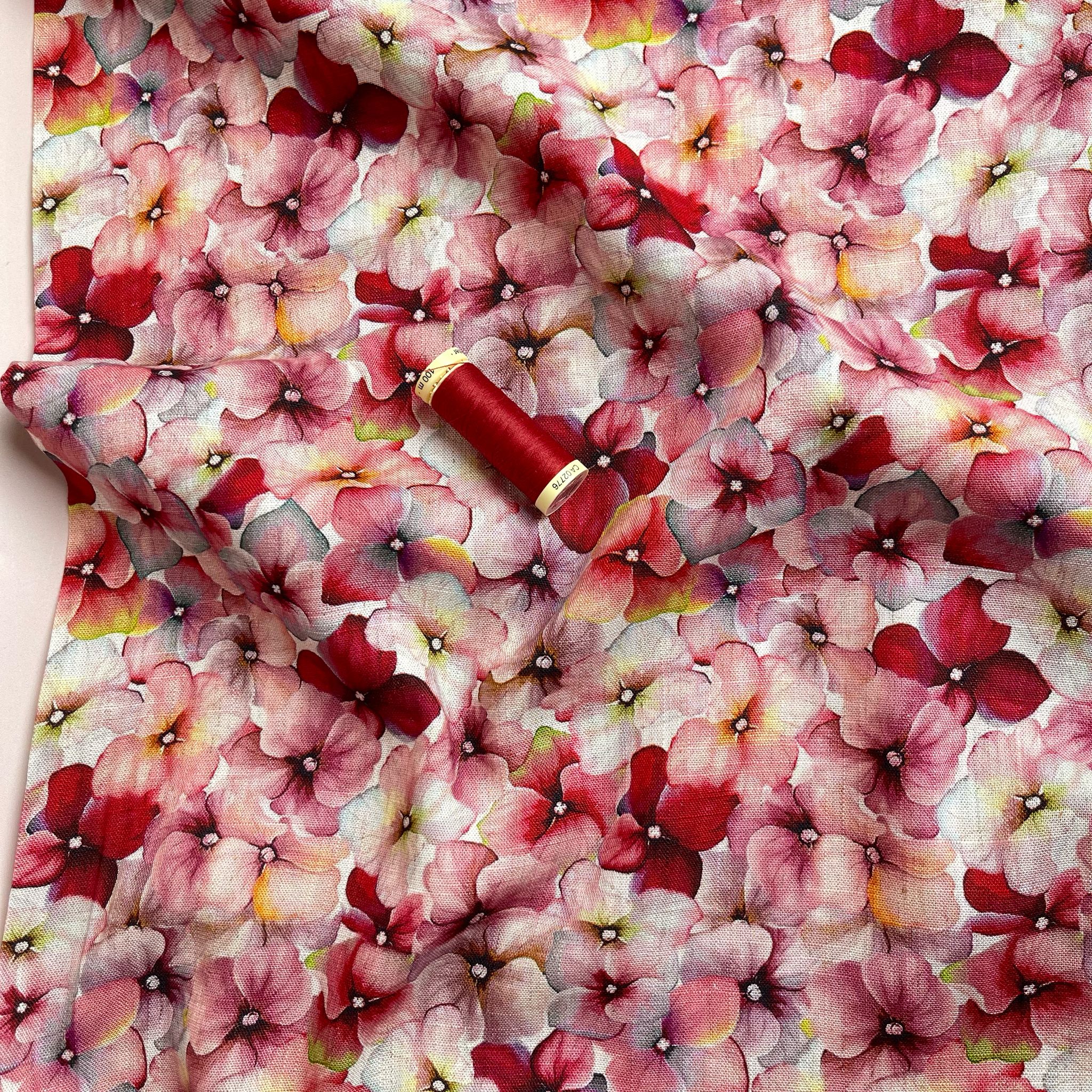 REMNANT 0.49 Metre - Romantic Blossoms Viscose Linen Fabric