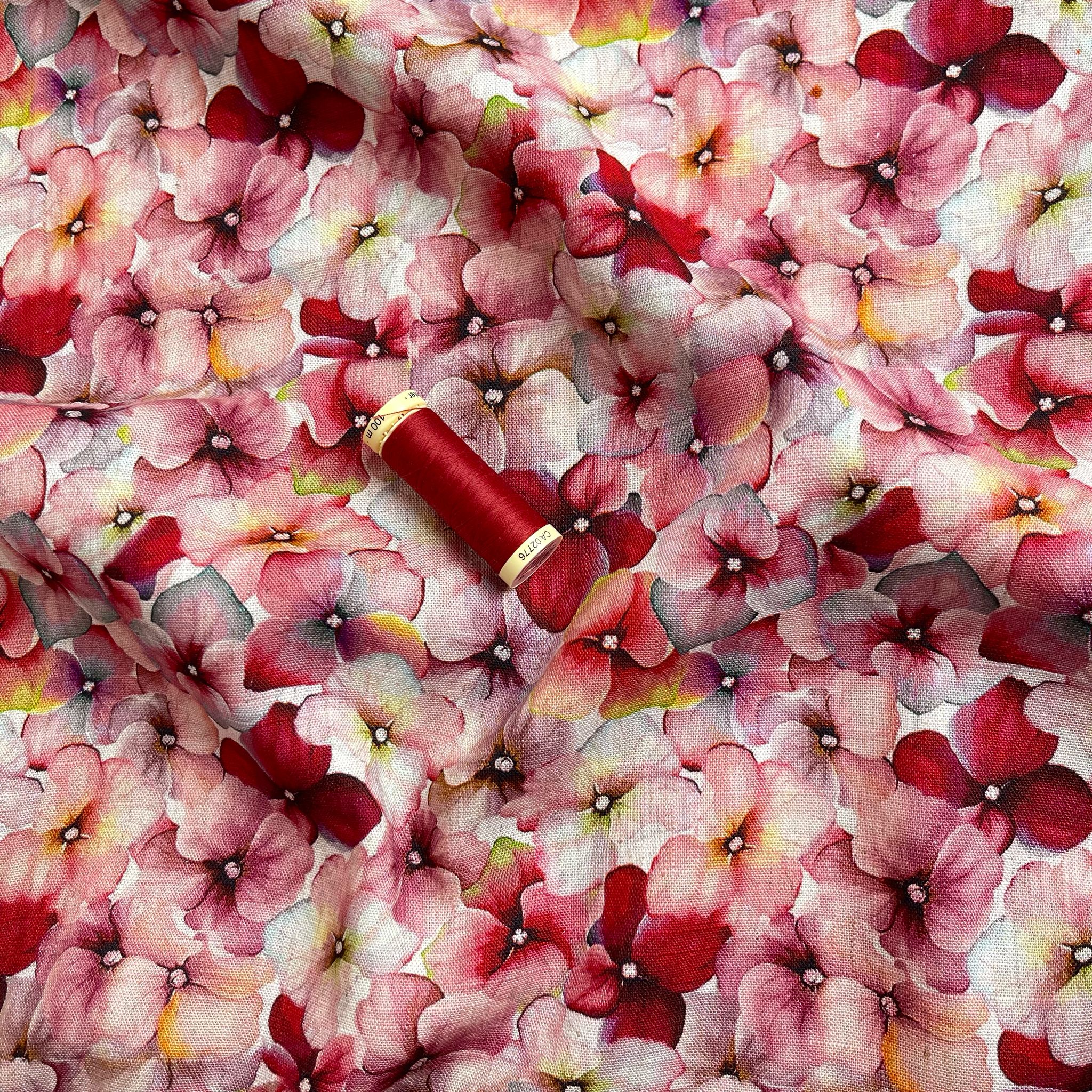 REMNANT 0.49 Metre - Romantic Blossoms Viscose Linen Fabric