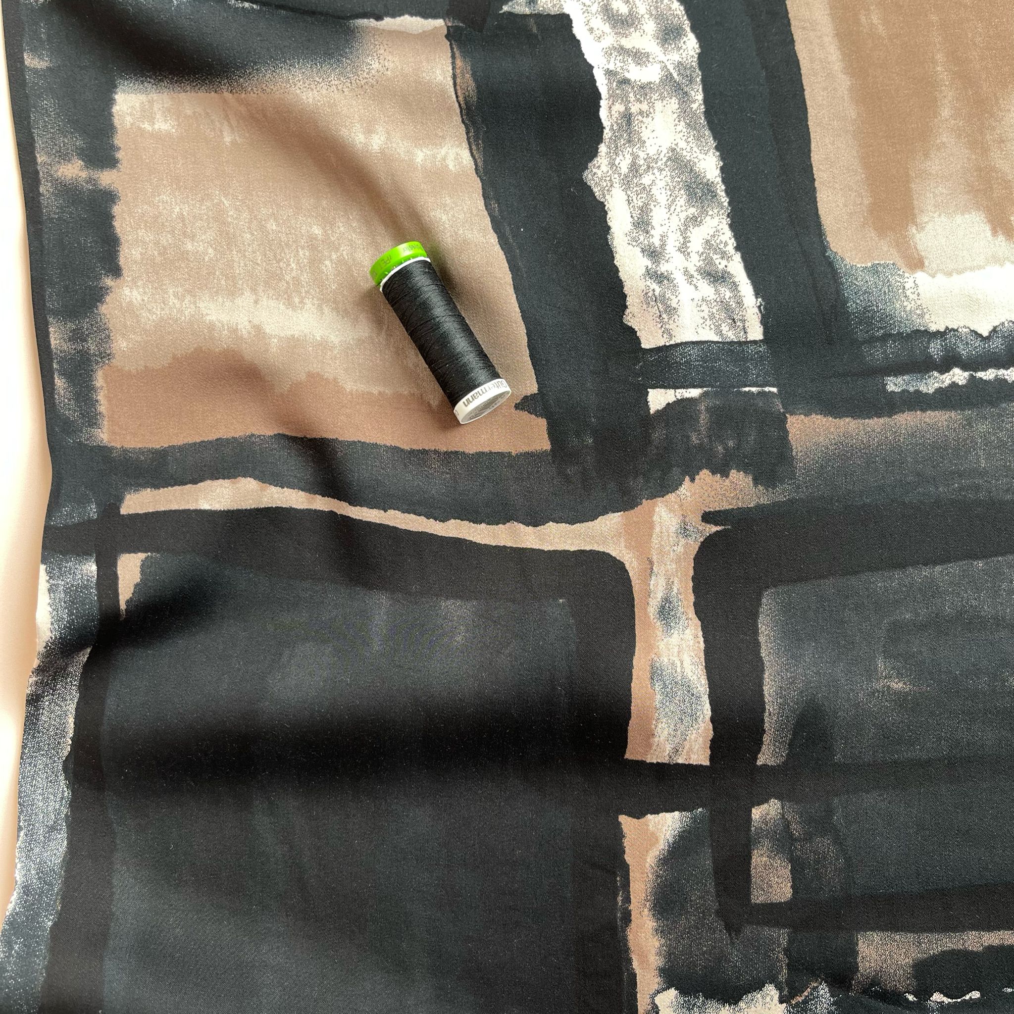 Artists Canvas in Beige and Black Viscose Sateen Fabric