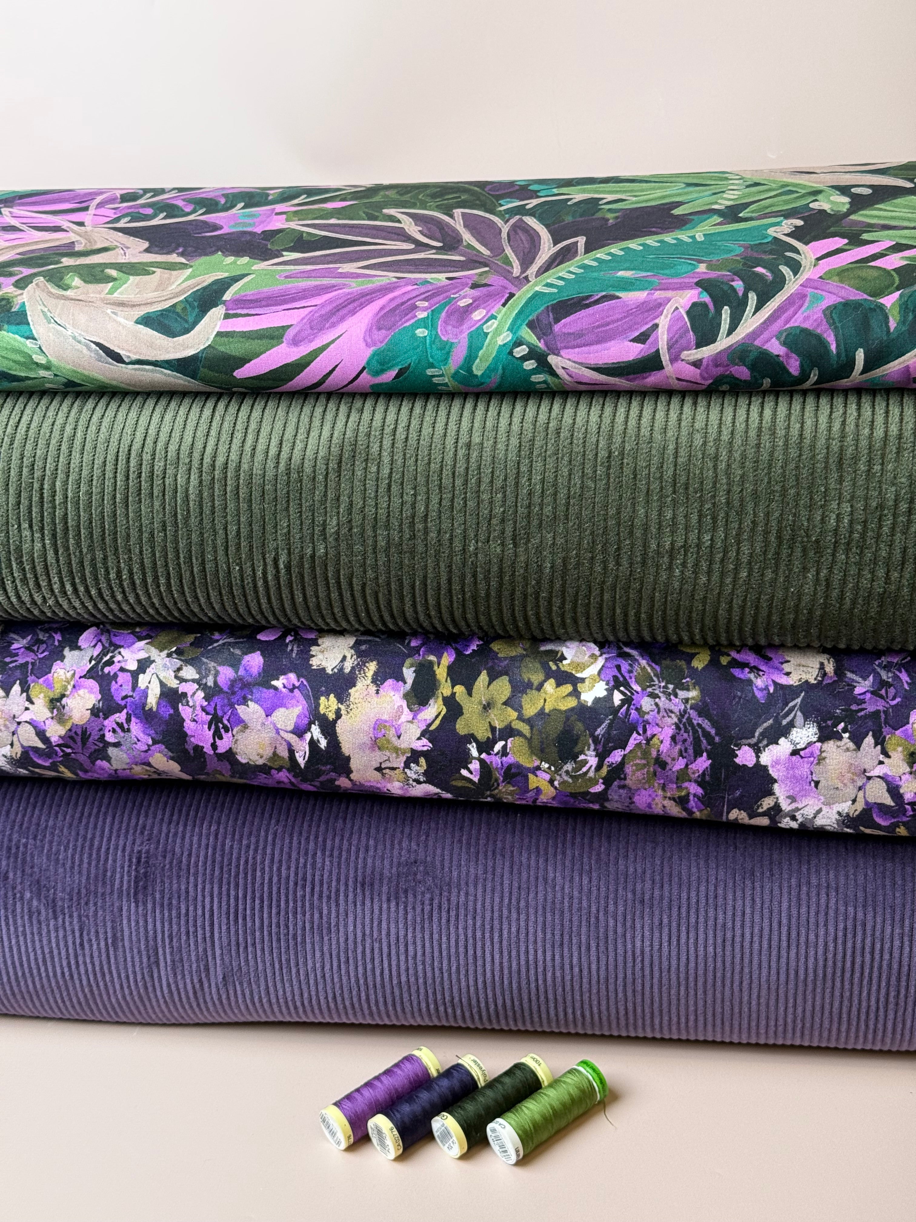 Autumn Flowers Deep Purple Soft Cotton Sweat-shirting Fabric