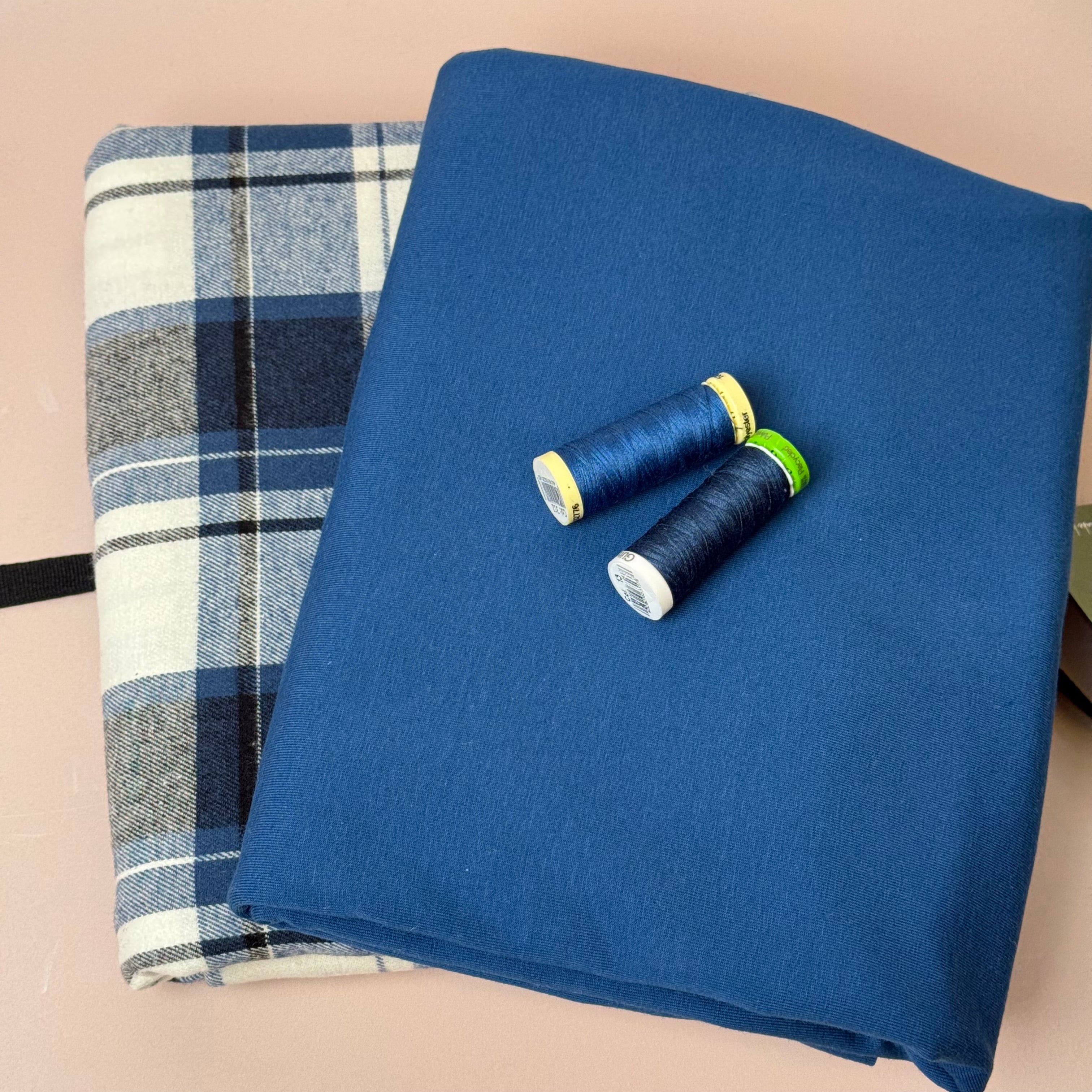 Limited Edition - Luxury Pyjama Kit with Large Blue Checked Cotton Flannel and Jersey