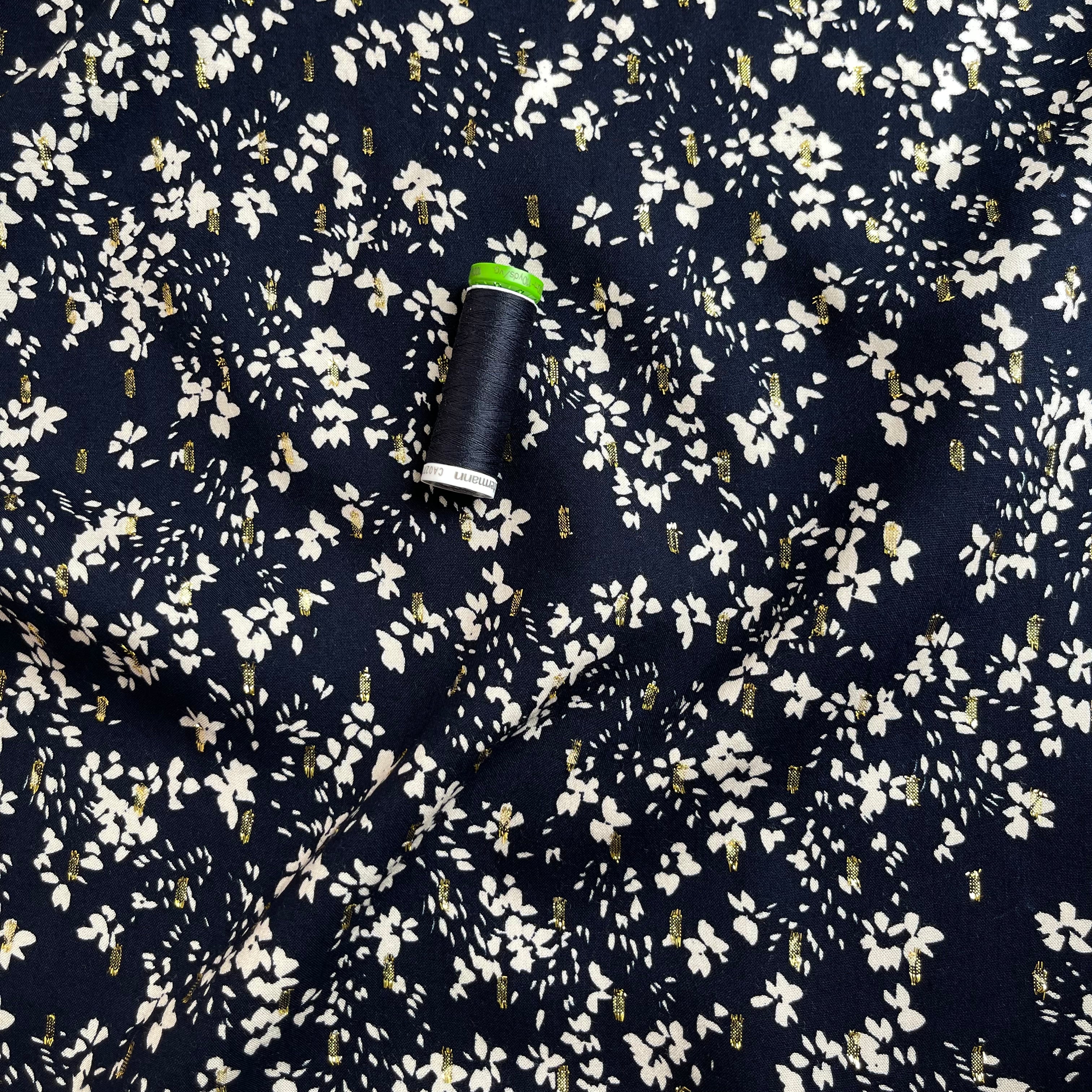 Sparkle Flowers on Dark Navy Viscose Fabric