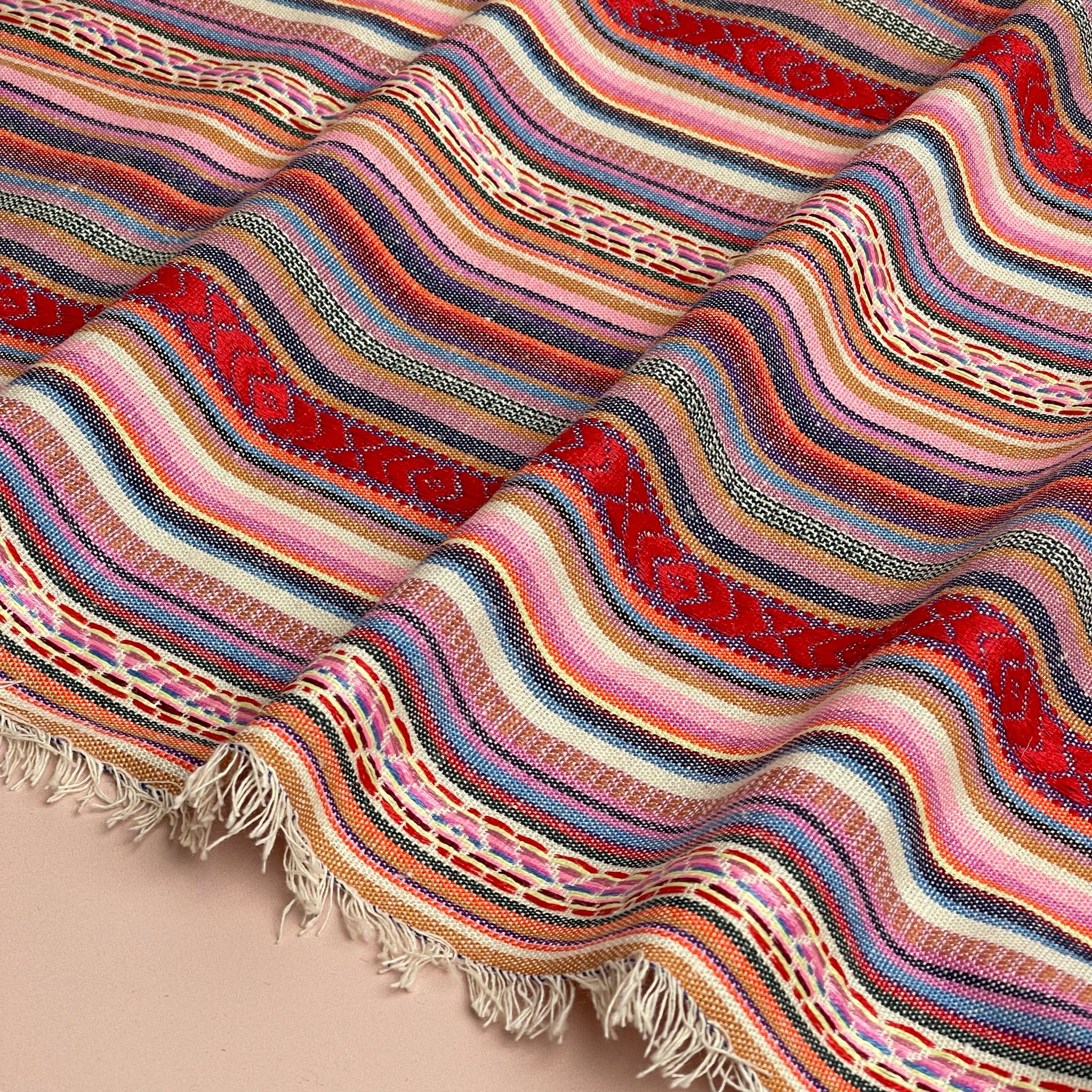 Yarn Dyed Red Stripes Jacquard Fabric