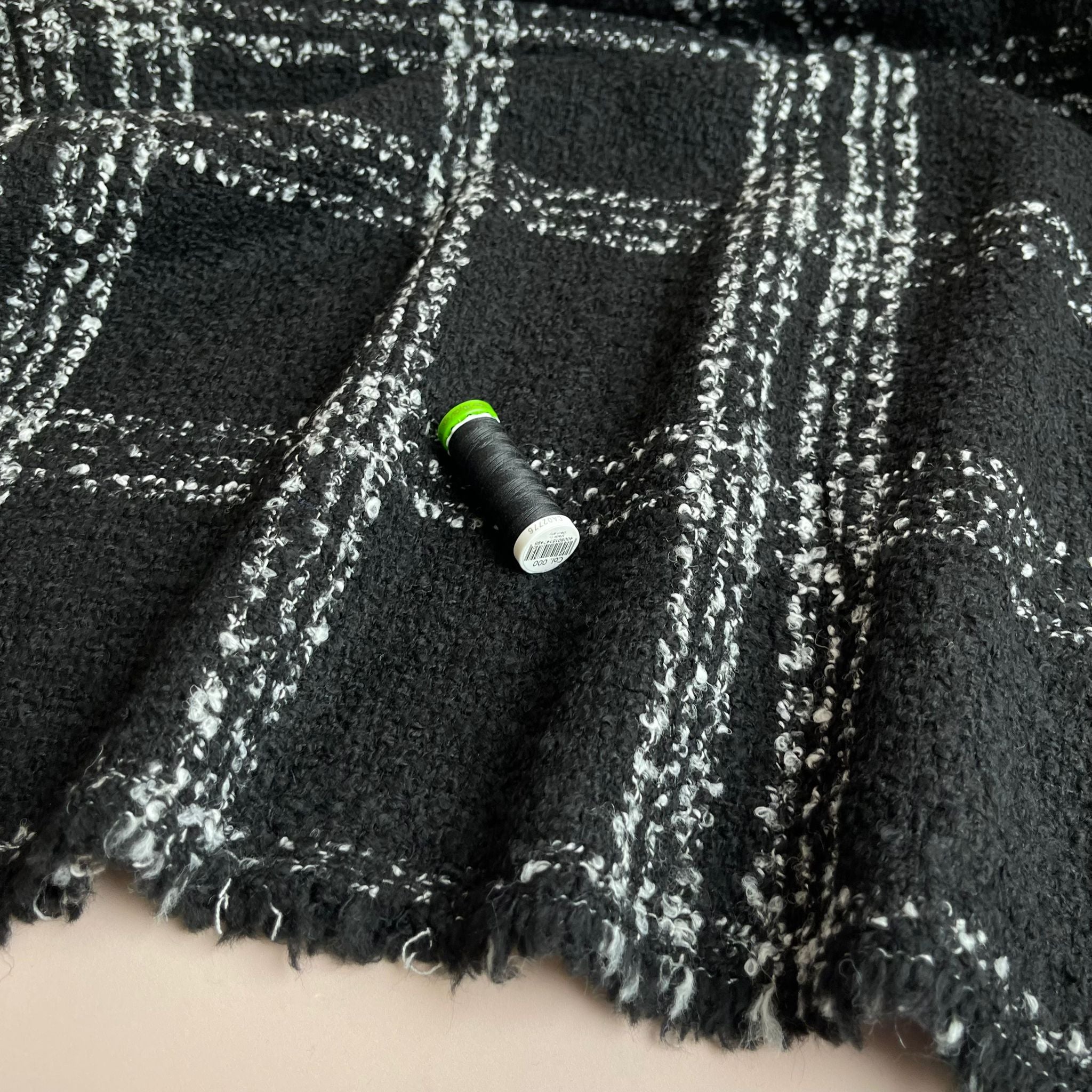 REMNANT 0.62 Metre - Deadstock Black with White Check Wool Blend Boucle