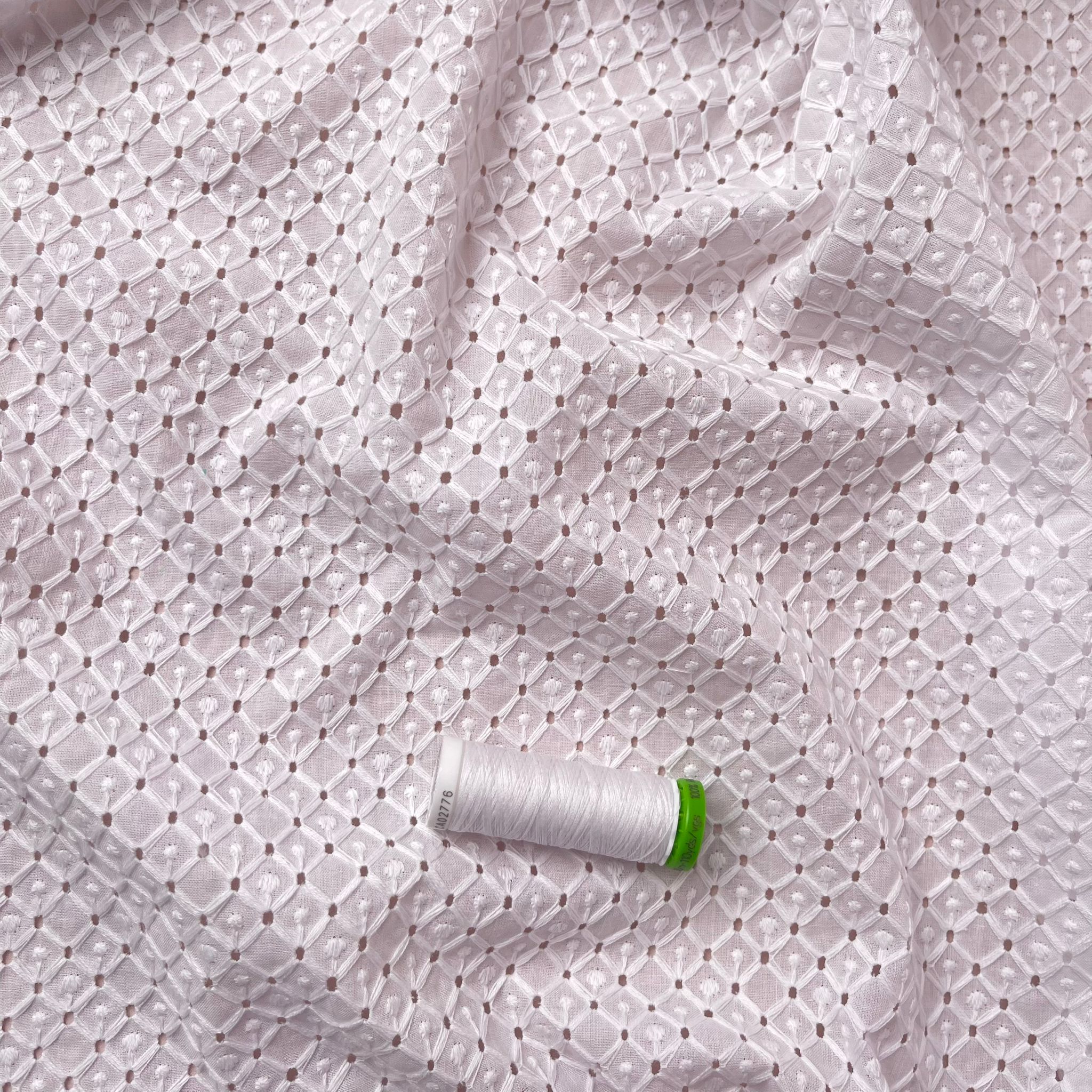 White Diamonds Cotton Broderie Anglaise Fabric