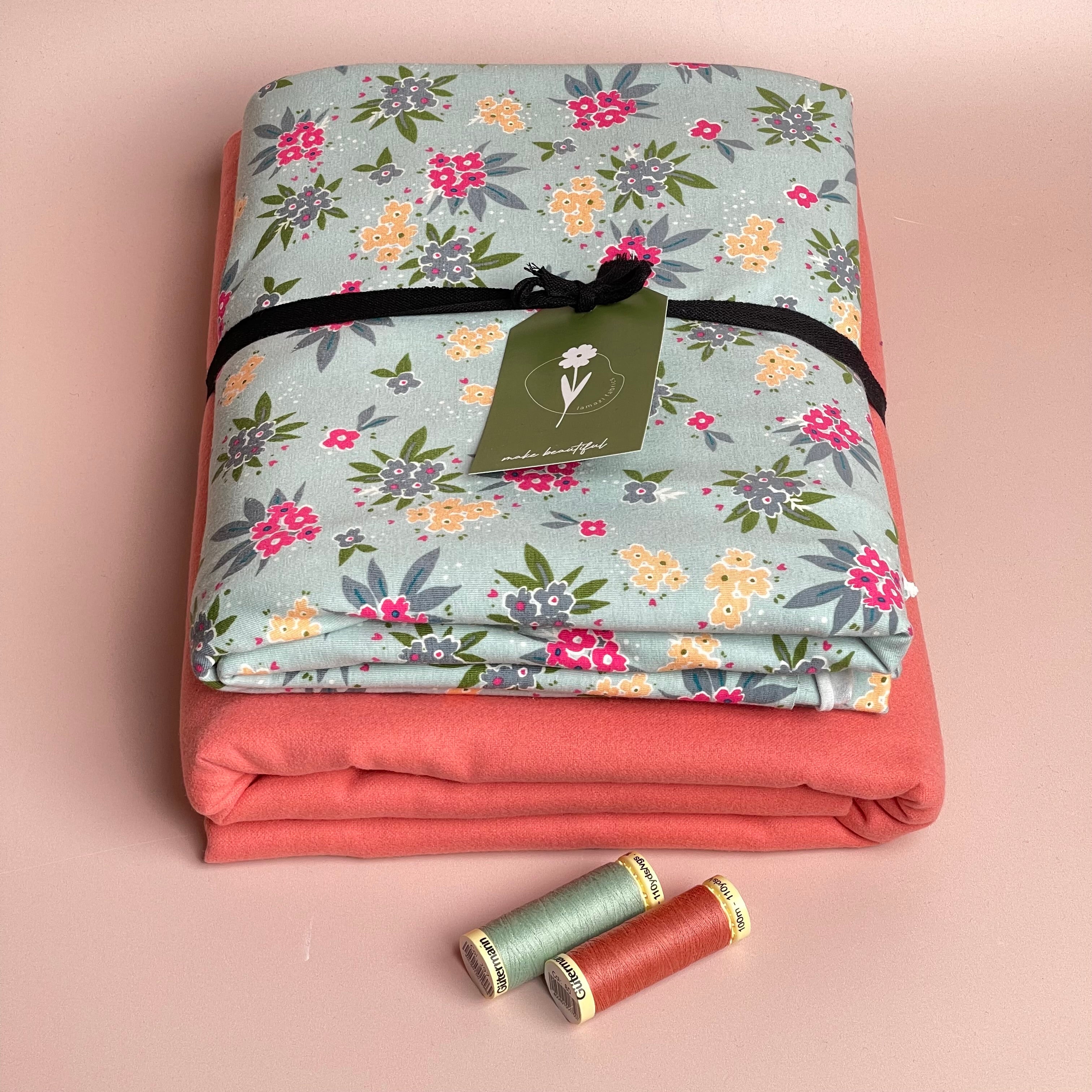 Limited Edition - Luxury Pyjama Kit with Printed Cotton Jersey and Pink Clay Flannel