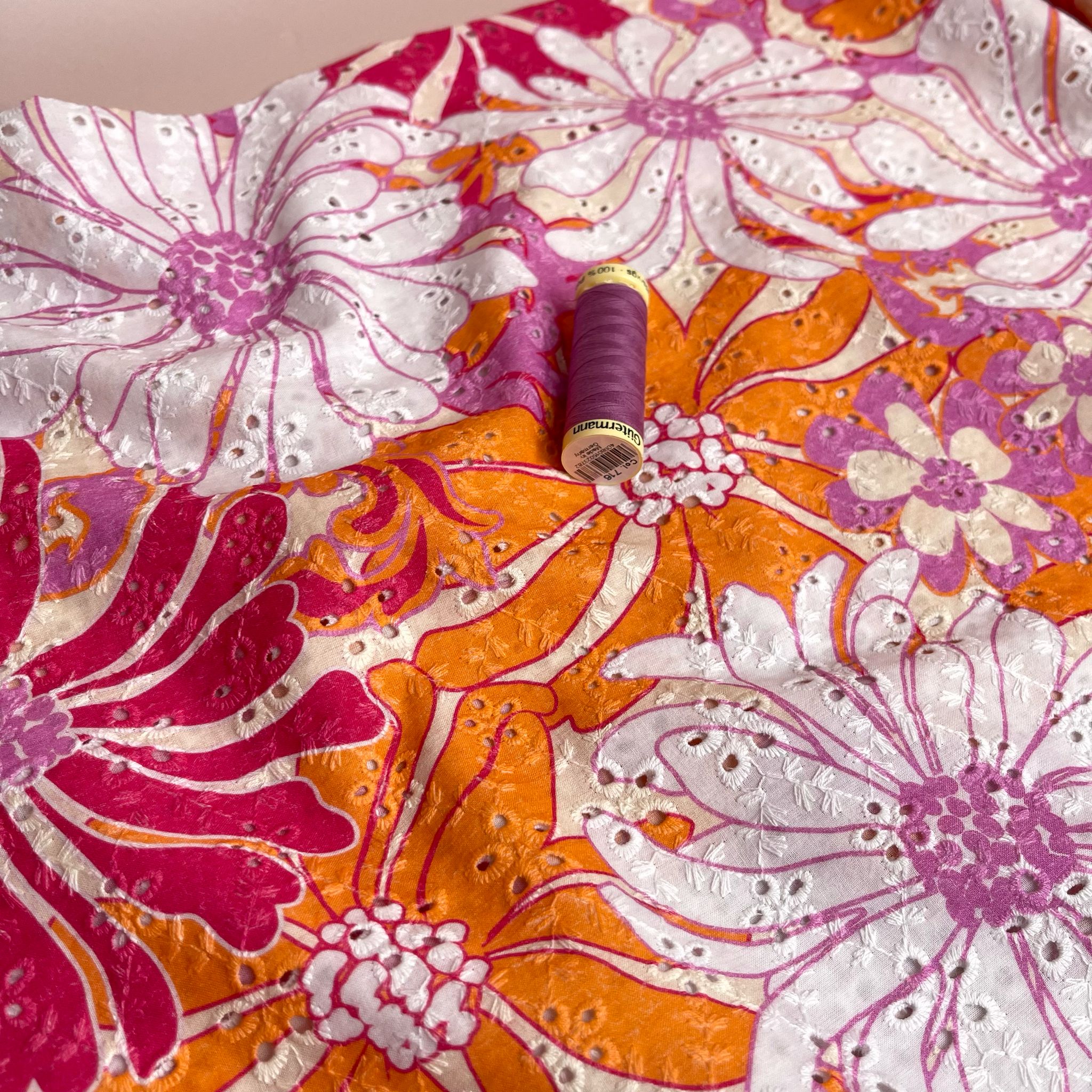 Tropical Sunset Flowers Cotton Broderie Anglaise