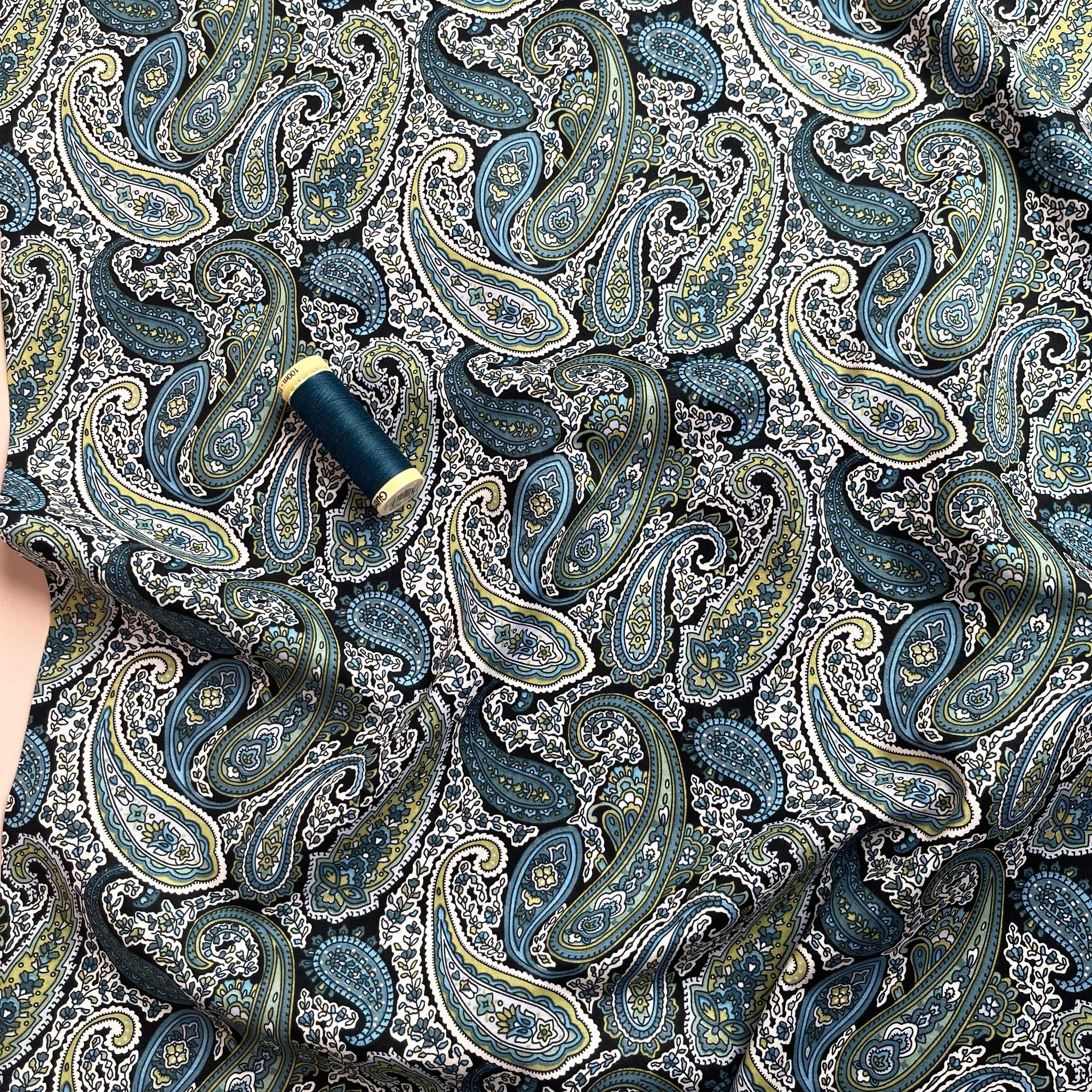 REMNANT 1.69 Metres - Midnight Forest Paisley Cotton Lawn Fabric