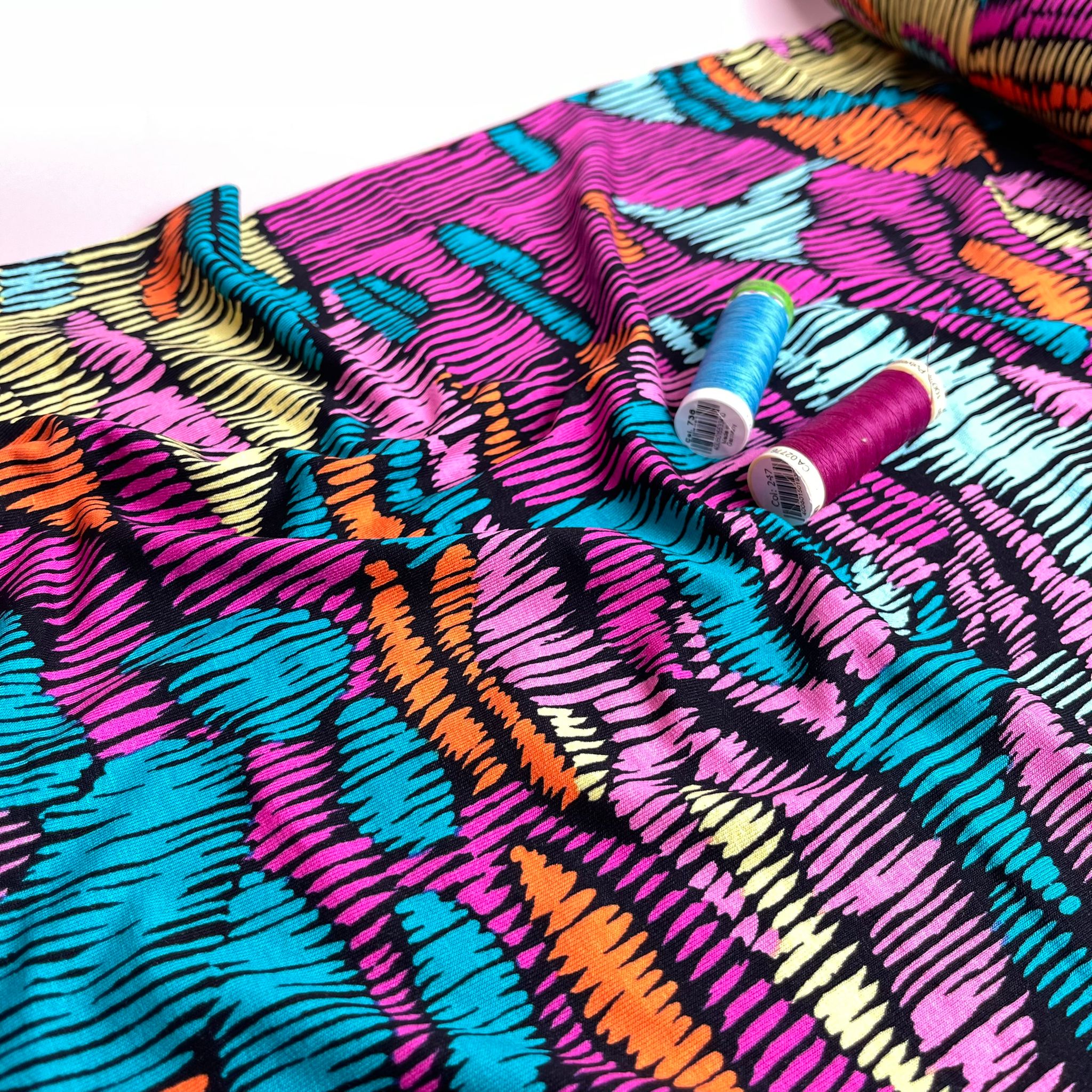 REMNANT 3 Metres (hole in centre of fabric) Scratches in Fuchsia Viscose Jersey Fabric