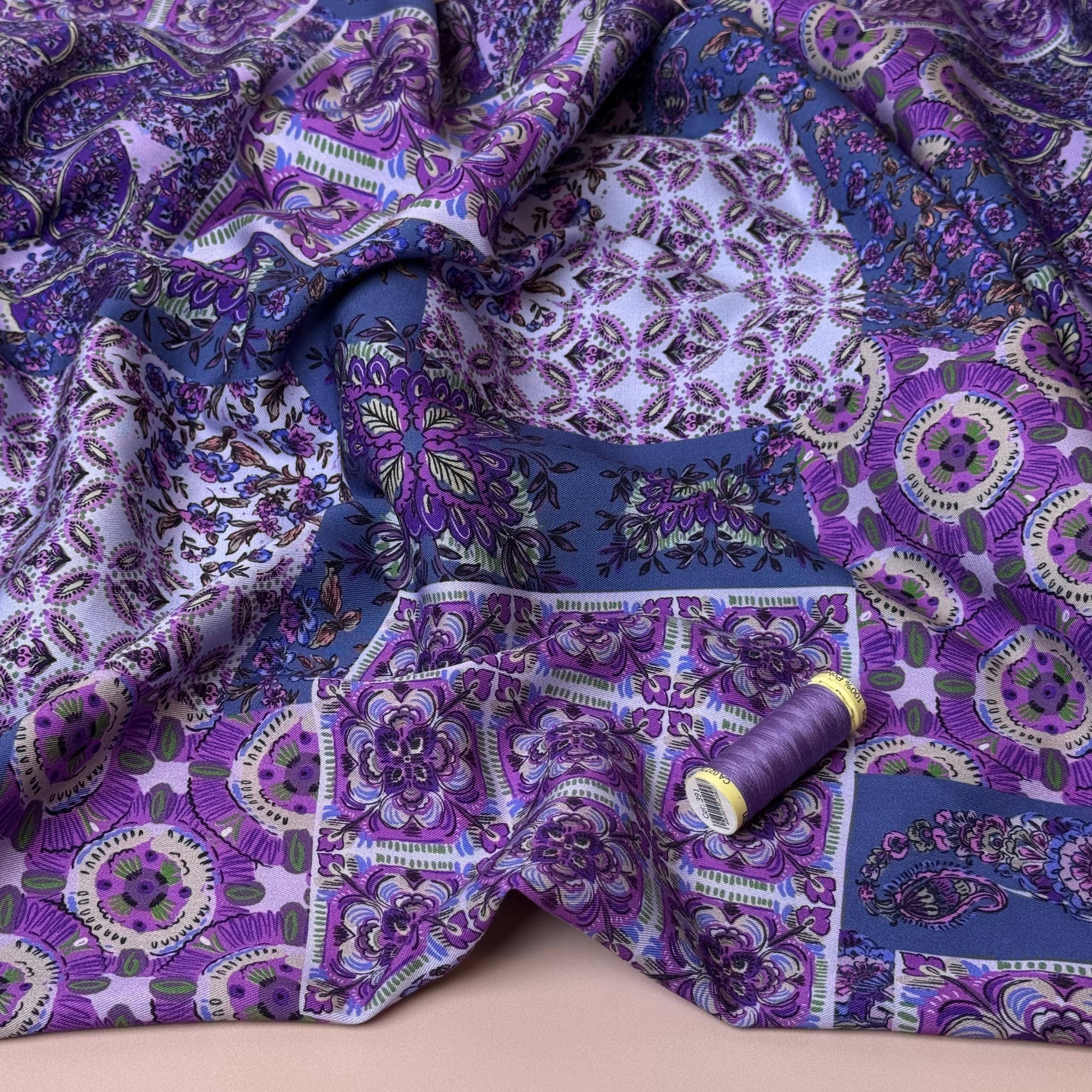 Vintage Patchwork Purple Viscose Twill Fabric