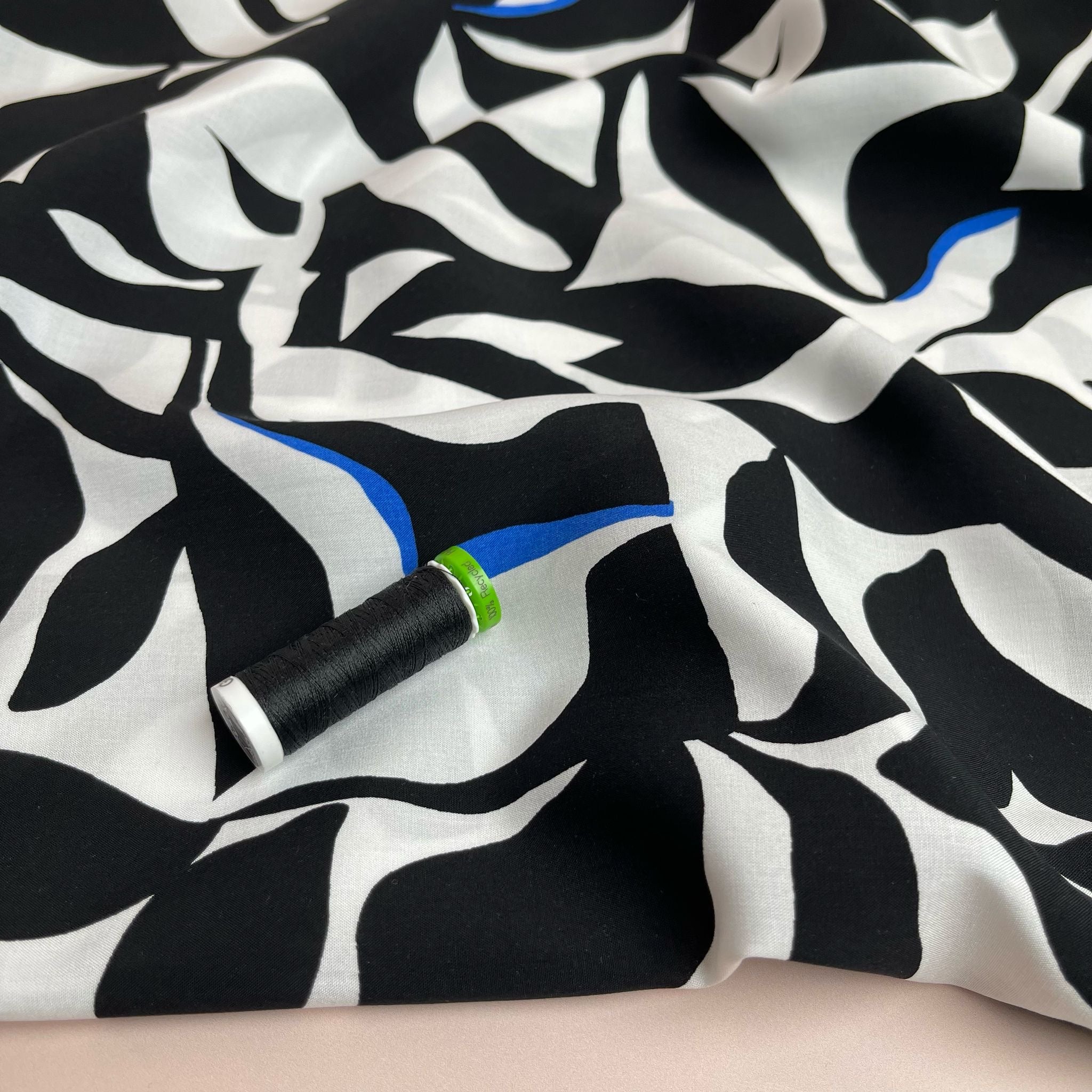 REMNANT 0.59 Metre - Cobalt Abstract Monochrome Foliage LENZING™ ECOVERO™ Viscose Fabric