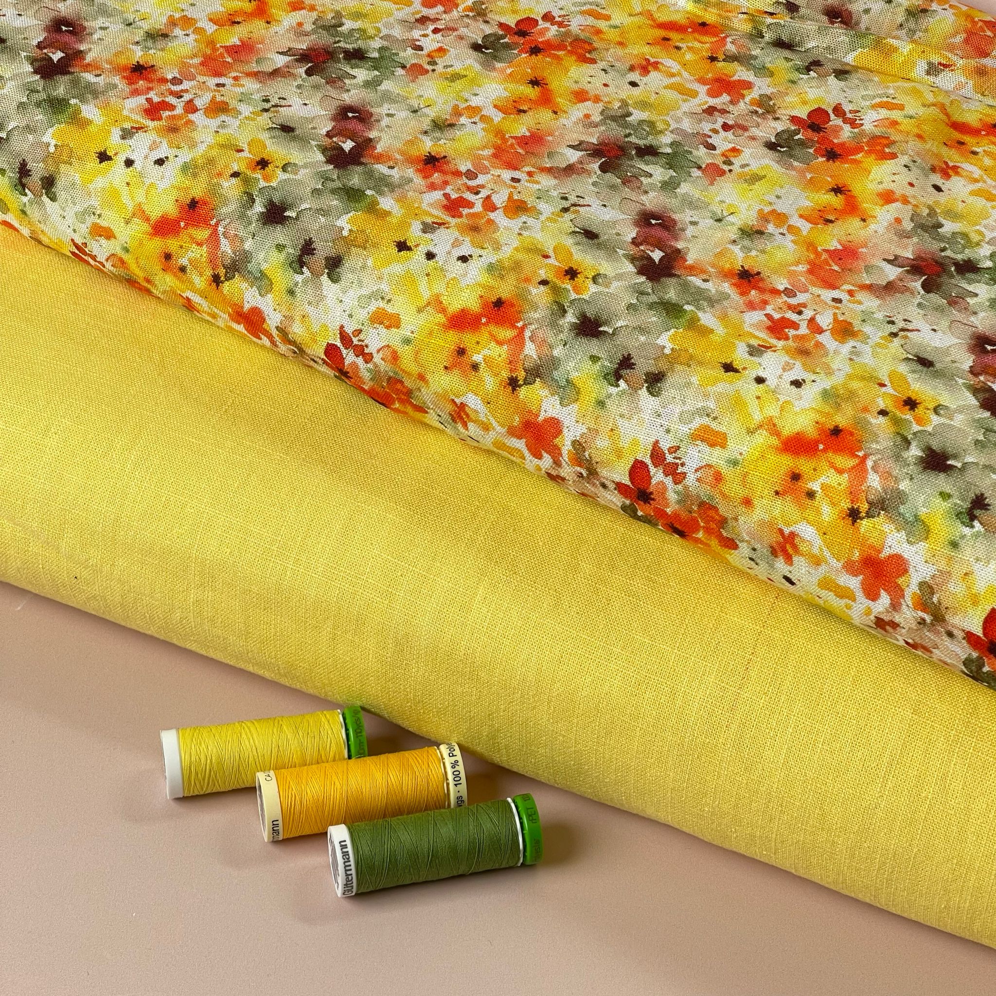 Golden Sunset Meadow Viscose Linen Fabric