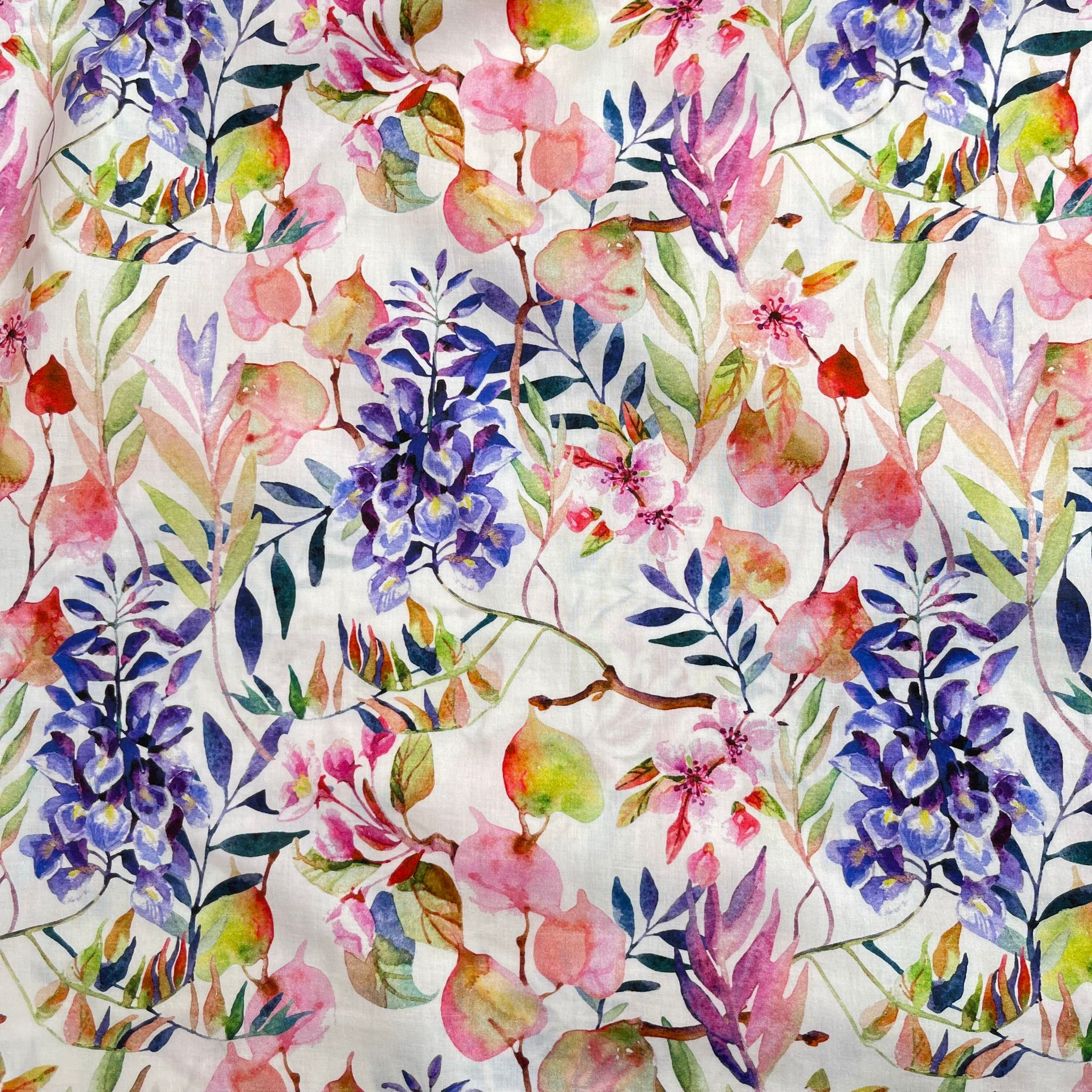 Watercolour Wisteria Cotton Lawn Fabric