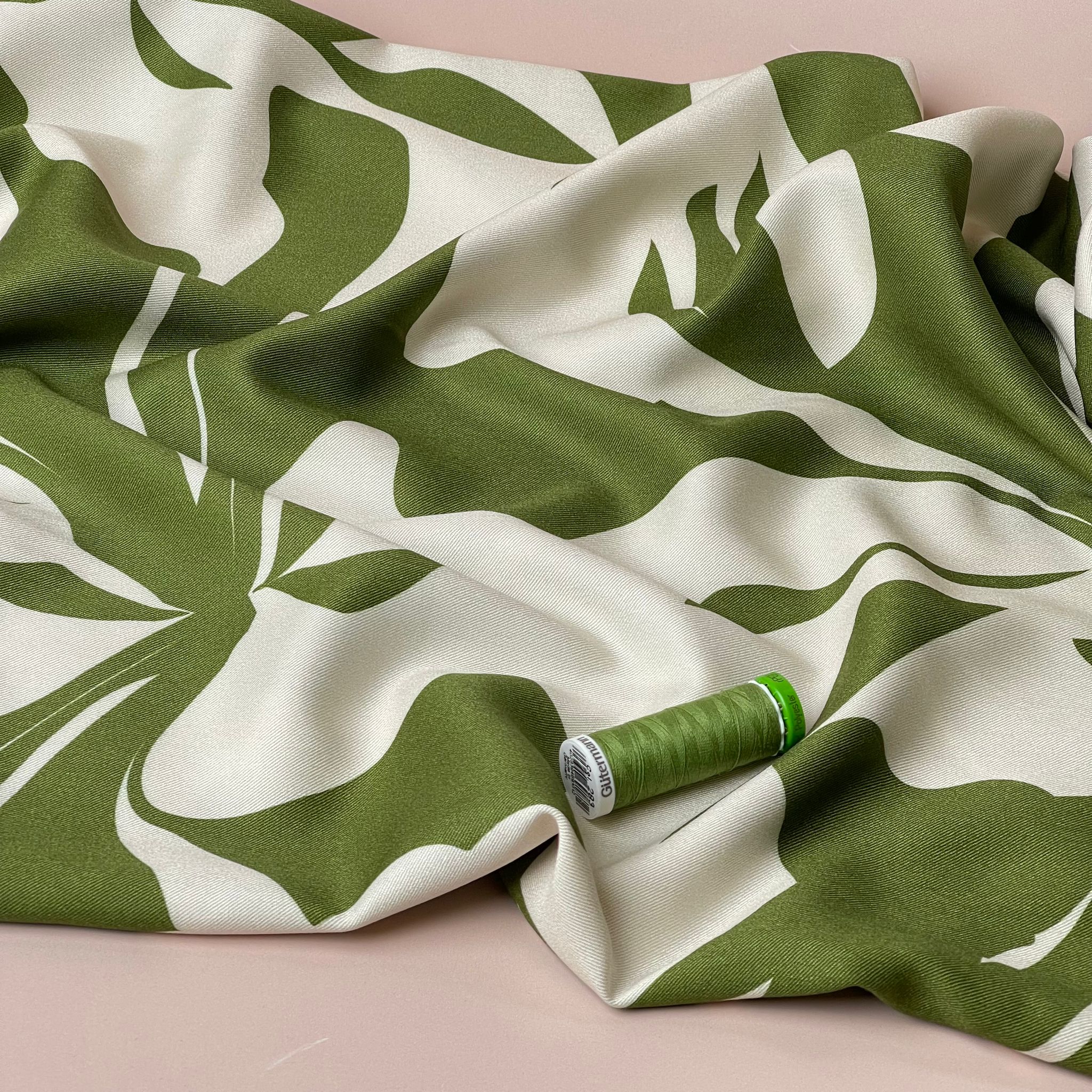 Light & Lush - Bold Leaves in Green Viscose Twill Fabric